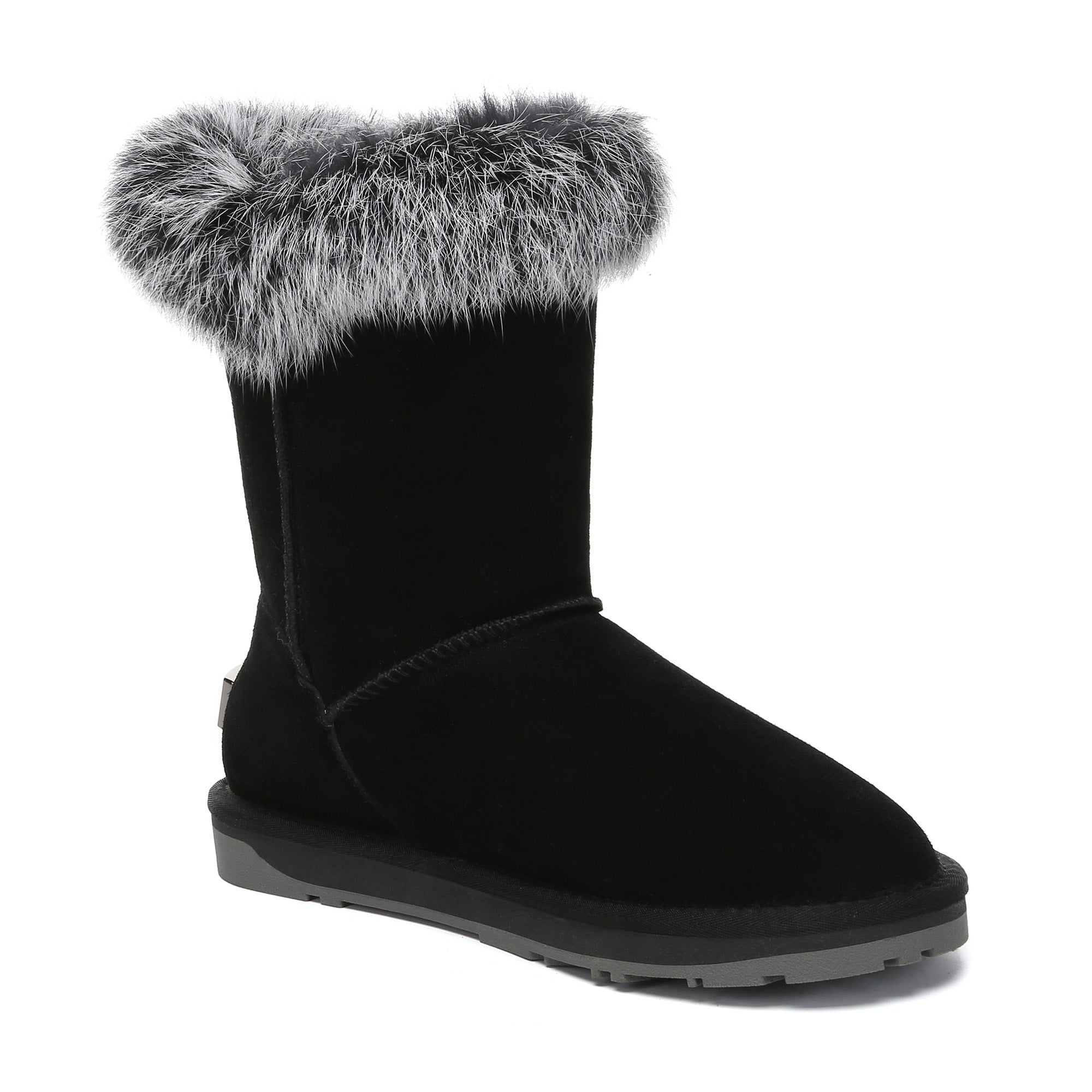 EverUgg Premium Foxy Button Fur UGG Boots for women, showcasing plush fur exterior and stylish button detail.
