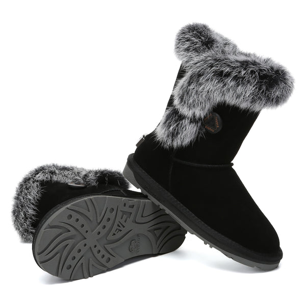 EverUgg Premium Foxy Button Fur UGG boots for women featuring soft fur lining and stylish button accents.