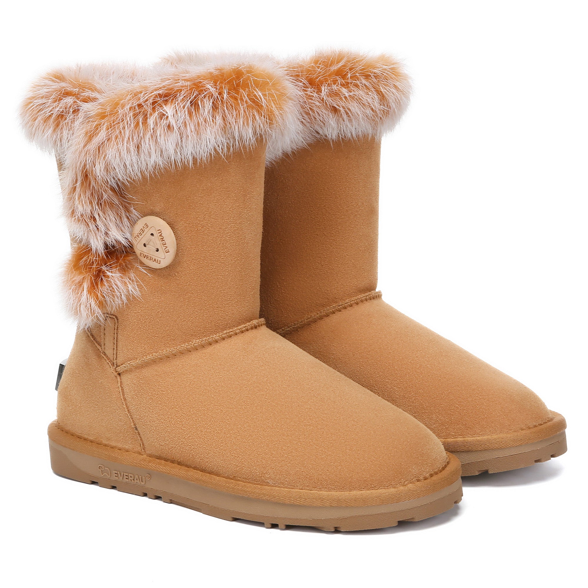EverUgg Premium Foxy Button Fur UGG Boots for women with soft fur lining and stylish button details, showcasing the fashionable footwear.