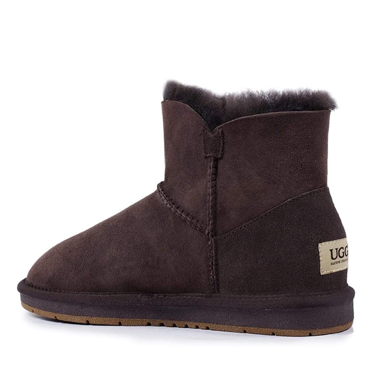 Auzland Premium Mini Button UGG Boots for women, classic sheepskin-lined shoes with button accents, in a cozy, stylish design.