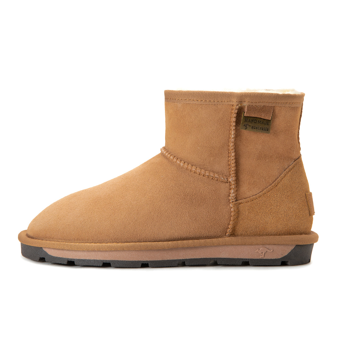 Auzland premium mini classic Australian-made UGG boots in chestnut color, cozy sheepskin lining, and suede exterior.