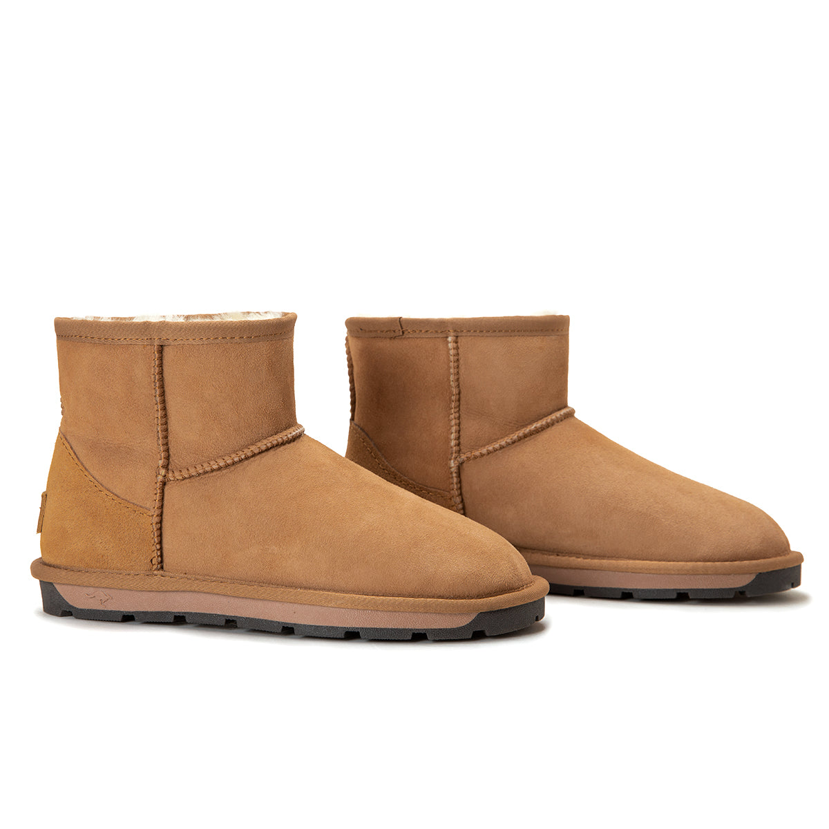 Auzland premium mini classic Australian UGG boots in chestnut color, showcasing soft suede exterior and cozy sheepskin lining.