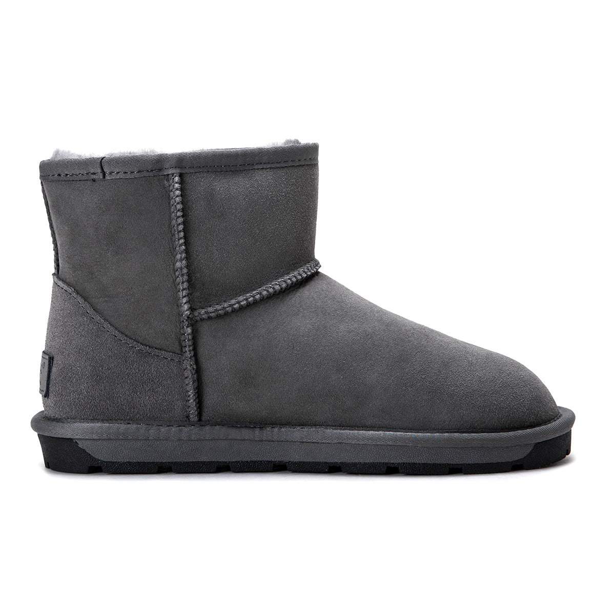 Grey Auzland Premium Mini Classic UGG Boots for women, Australian-made sheepskin-lined shoes with a cozy, stylish design.