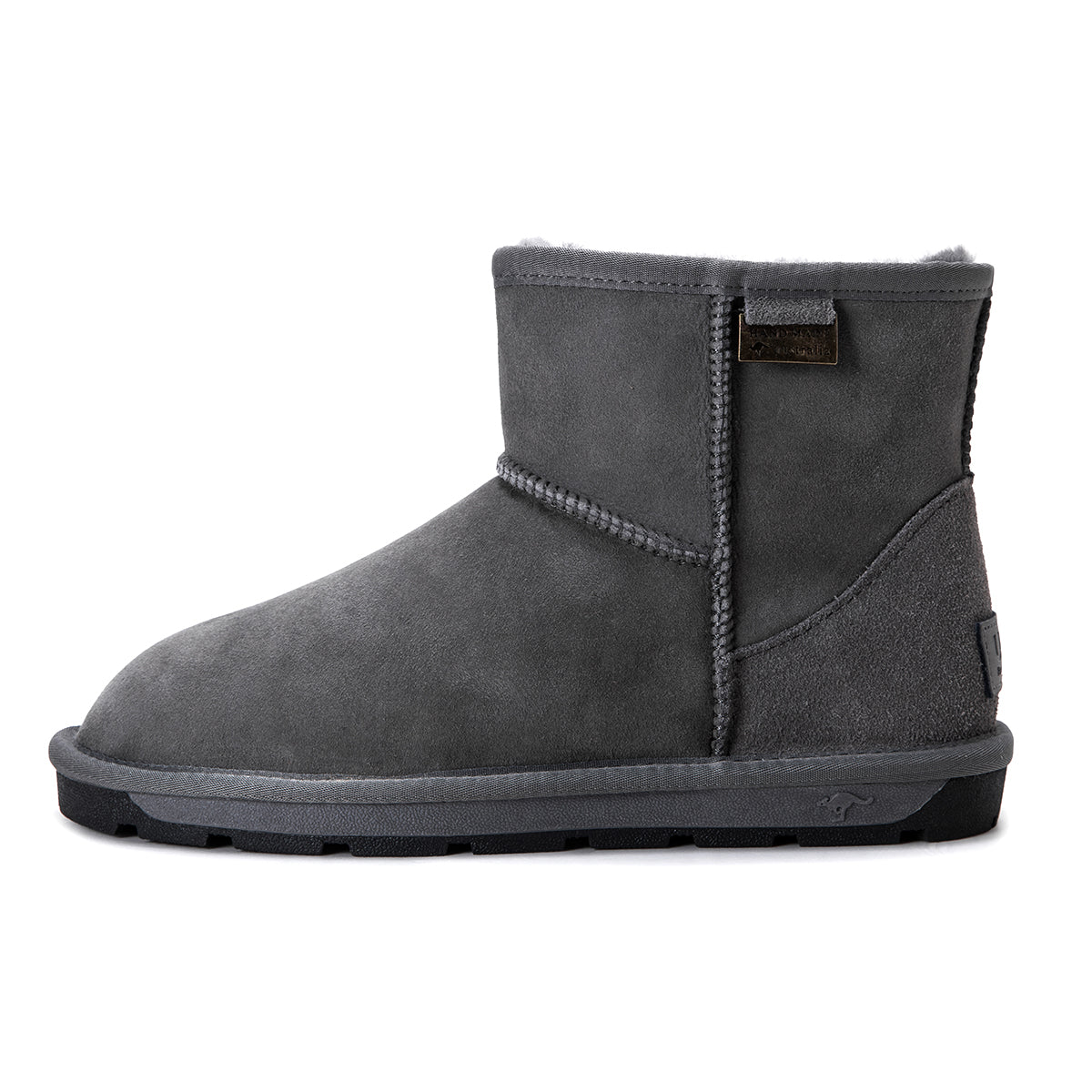 Grey Auzland Mini Classic Australian Made UGG Boots for women, showcasing cozy shearling lining and soft suede exterior.