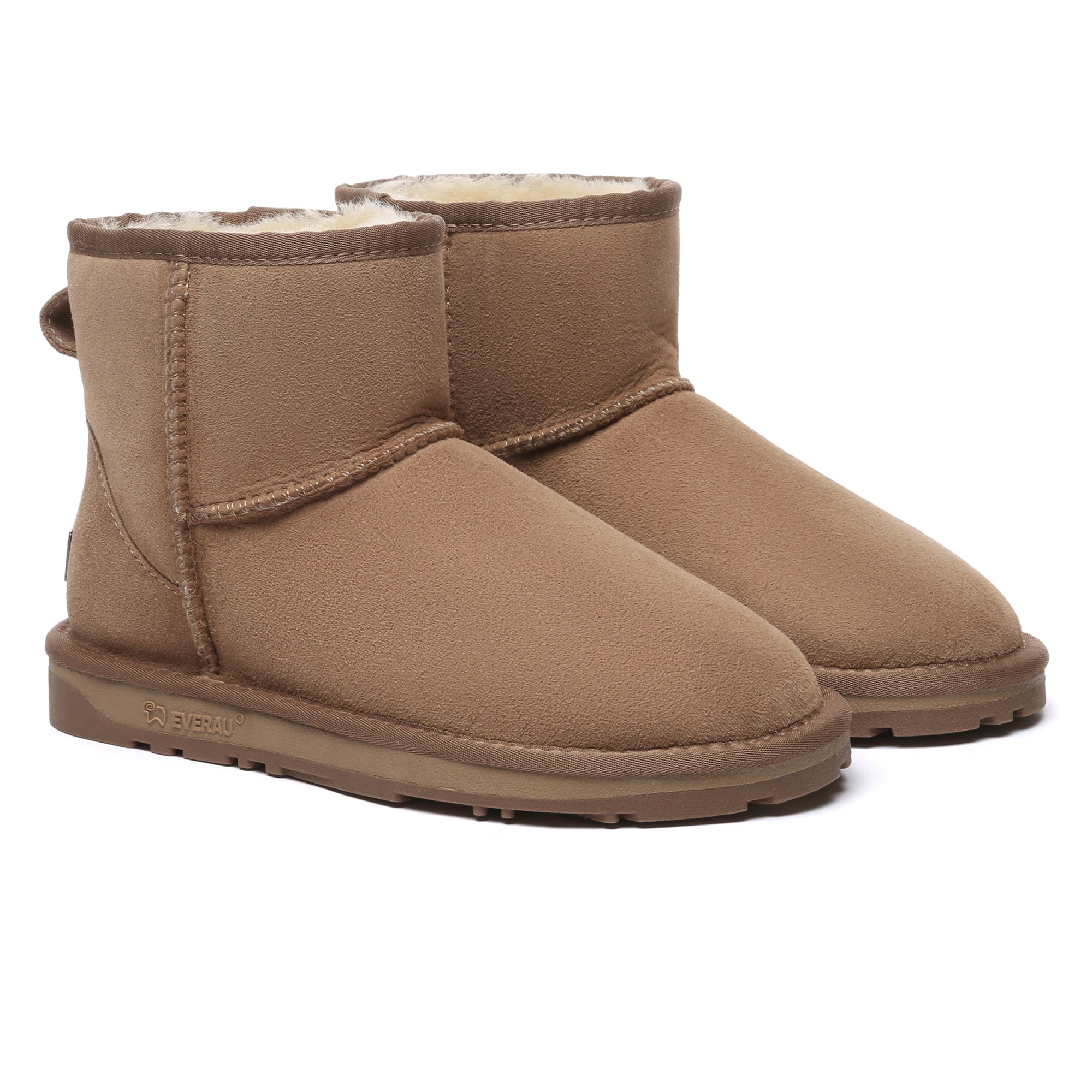 EverUgg premium mini classic sheepskin UGG boots for women, showcasing cozy, soft sheepskin exterior and ankle-high design.