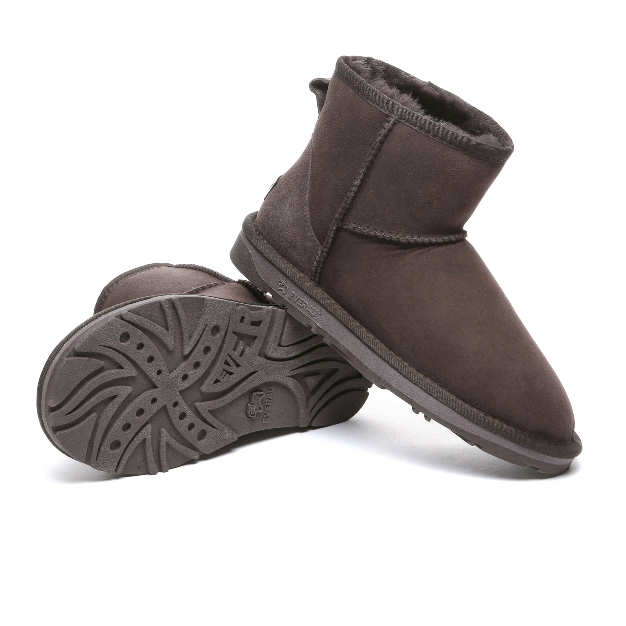 Close-up of EverUgg Premium Mini Classic Sheepskin UGG Boots for women, showcasing soft sheepskin material and classic design.