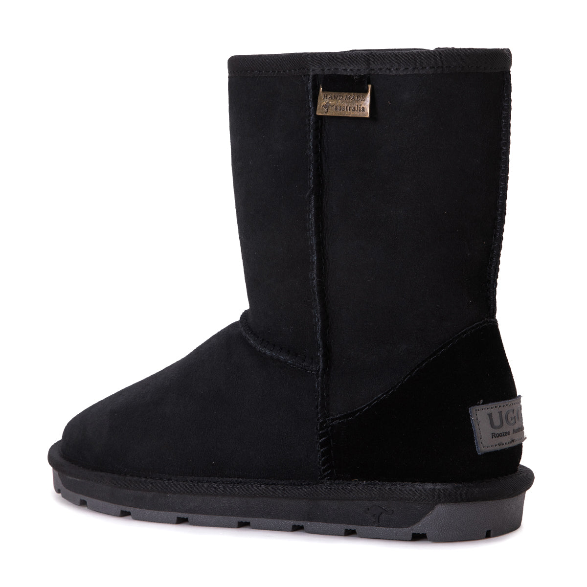 Black Auzland classic Australian-made UGG boots for women, showcasing cozy sheepskin-lined footwear with a sleek short design.