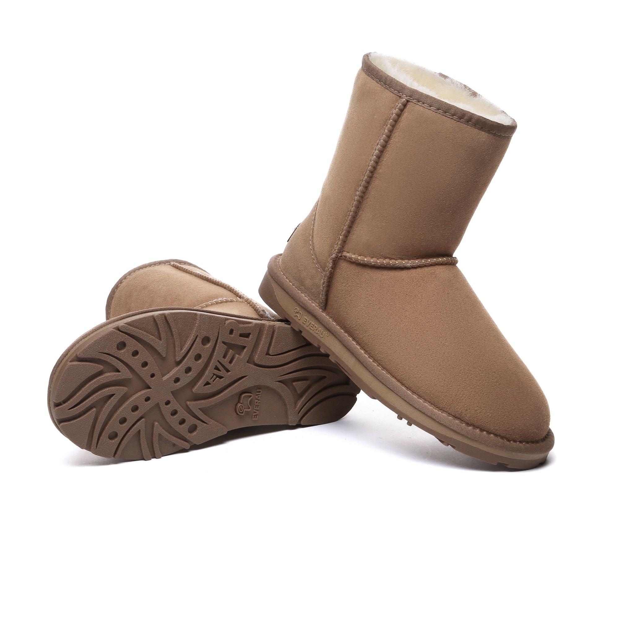 EverUgg premium short classic sheepskin UGG boots for women, showcasing cozy, soft sheepskin exterior and classic boot design.