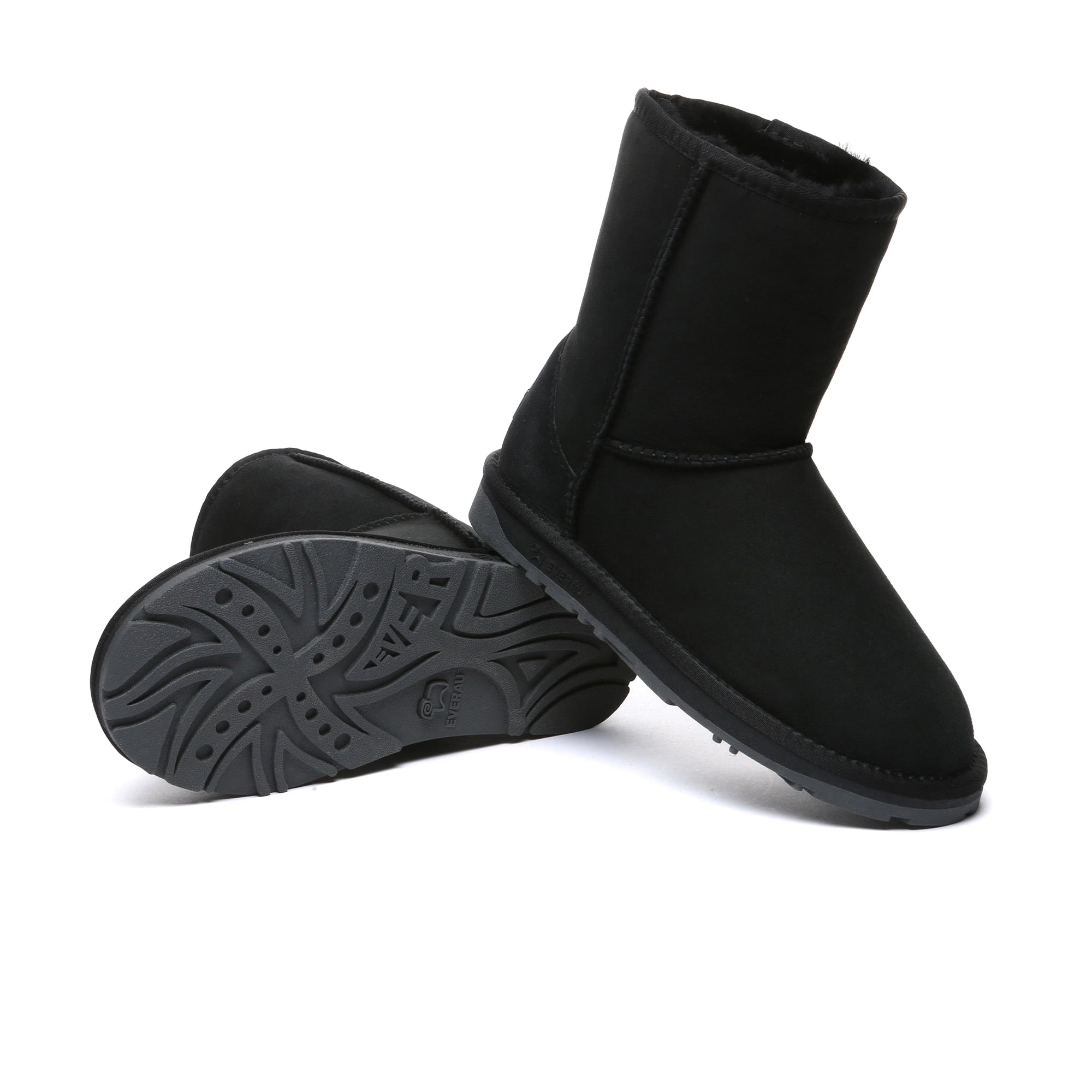 EverUgg premium short classic sheepskin UGG boots for women with cozy interior and stylish design in soft, neutral color.