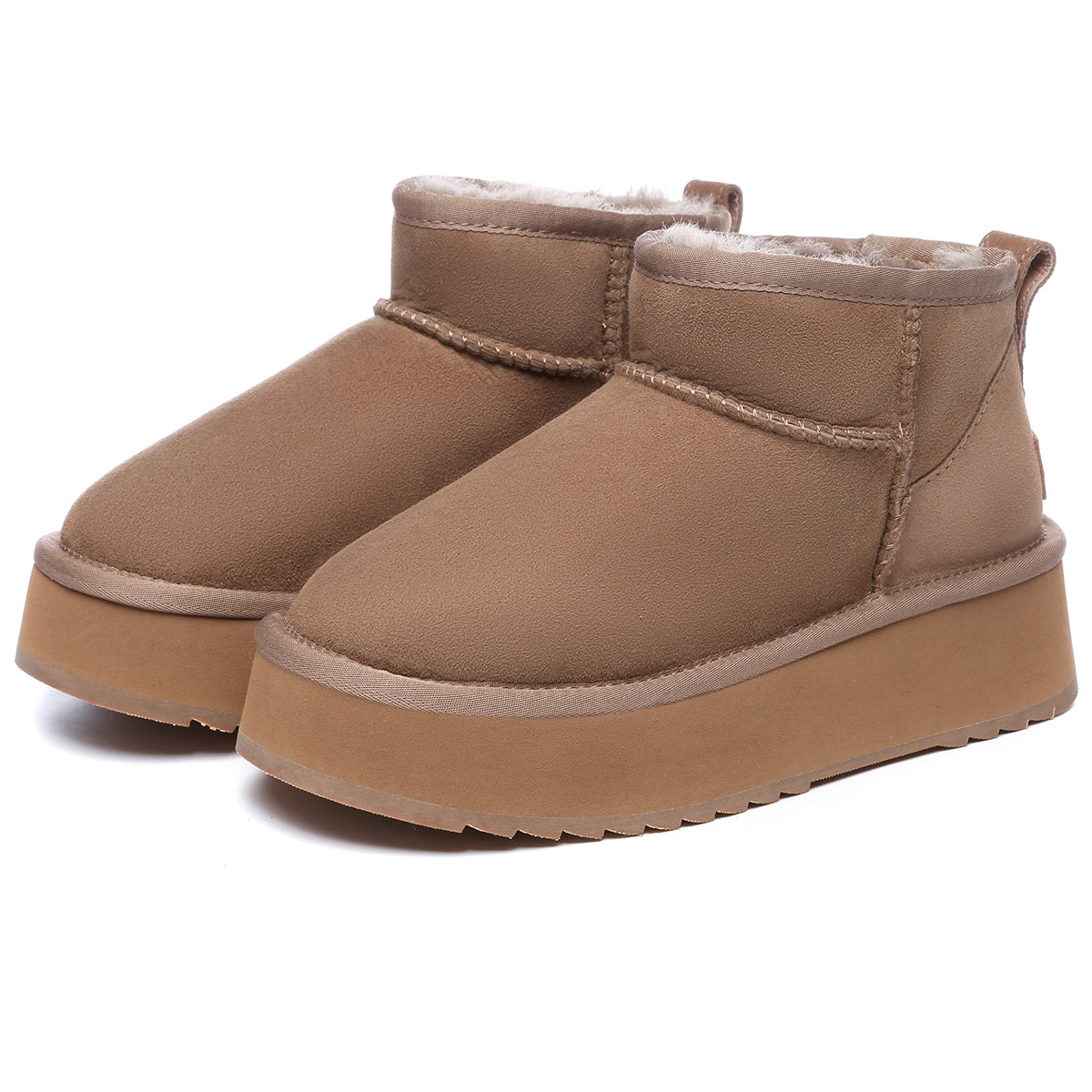 Brown EverUgg Premium Ultra Mini Platform UGG Boots with a cozy design and mini heel, ideal for stylish casual wear.