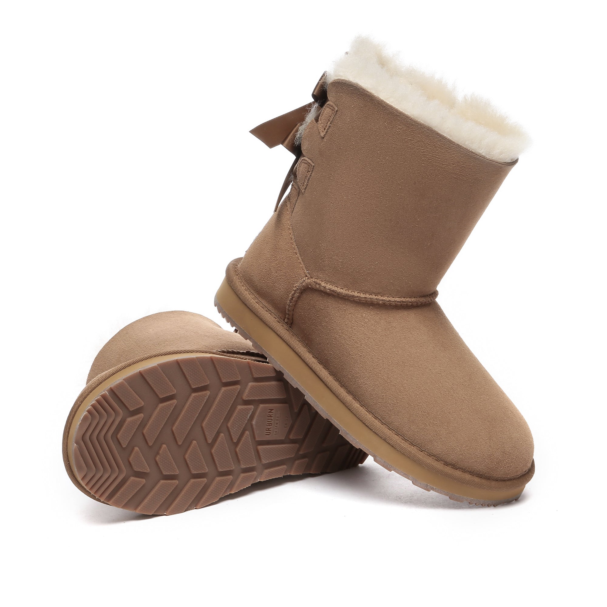 EverUgg Premium Urban Short Back Bow UGG Boots for women, showing stylish black boots with a back bow detail and short ankle height.