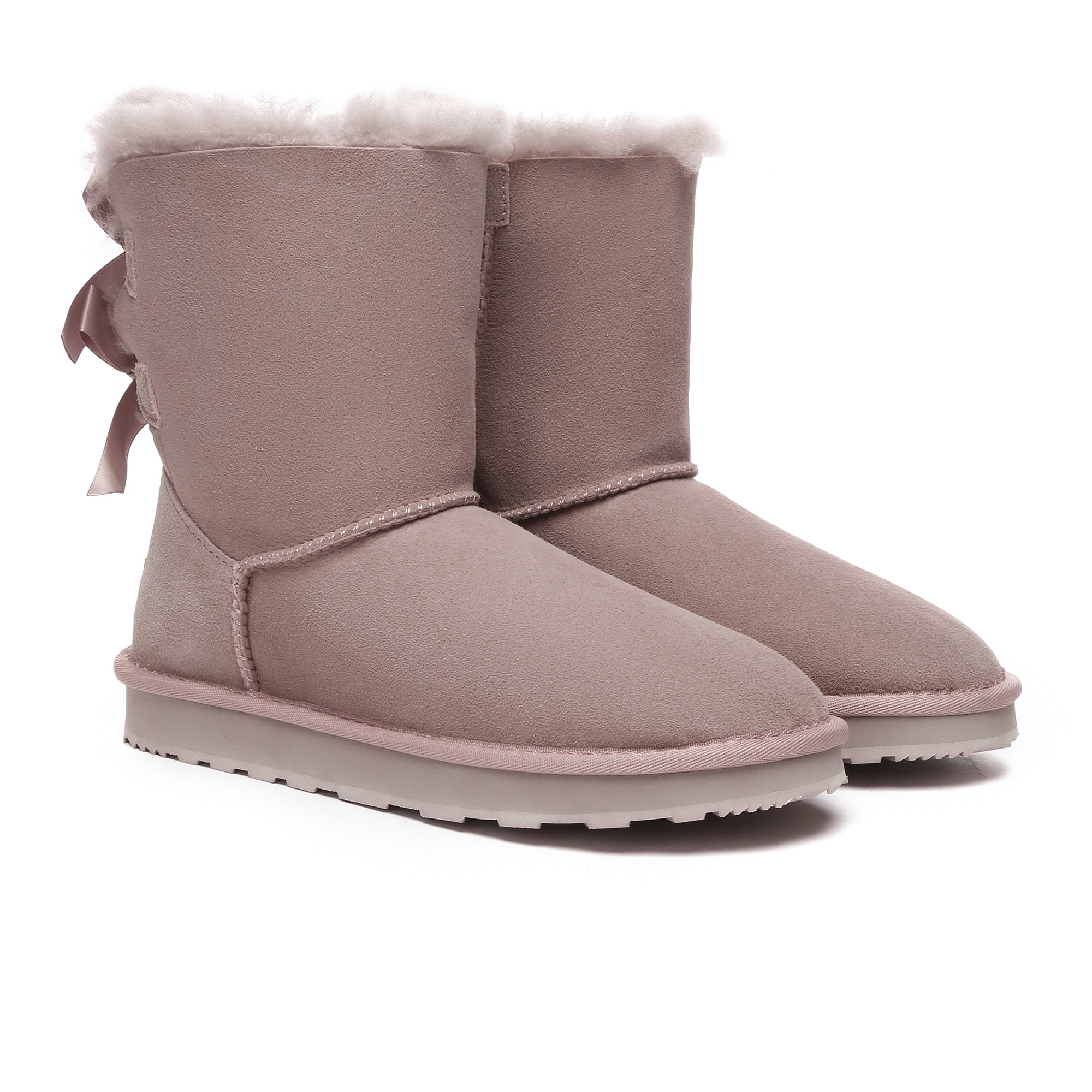 EverUgg Premium Urban Short Back Bow UGG Boots for women, stylish black shoes with back bow detail and plush interior.