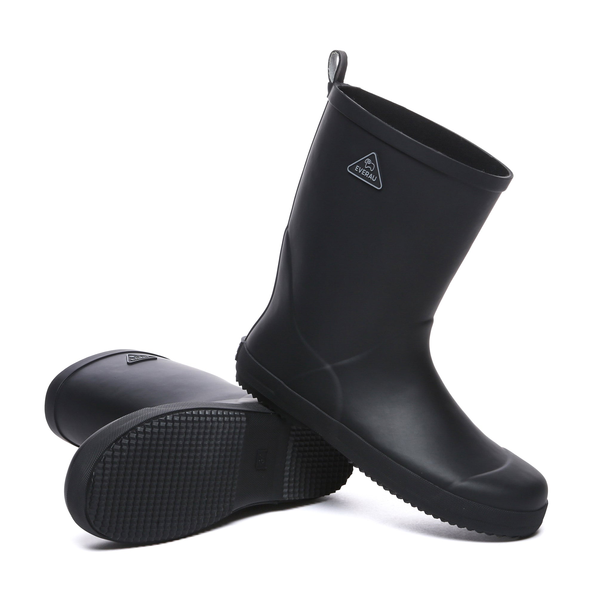 EverUgg premium waterproof women's gumboots with a sleek black design and rubber soles for stylish rain protection.