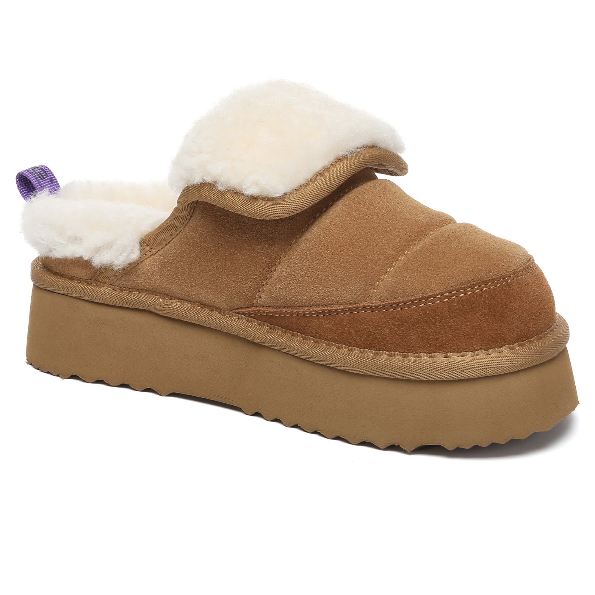 EverUgg Puffer Sheepskin Platform Slippers for women with cozy sheepskin lining and chunky platform sole, stylish and comfortable footwear.