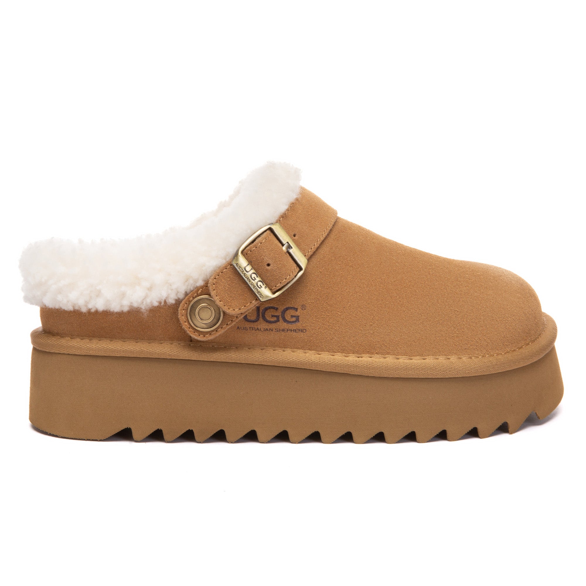 EverUgg Pulse Buckle Strap UGG platform slippers for women with cushioned sole and stylish buckle detail.