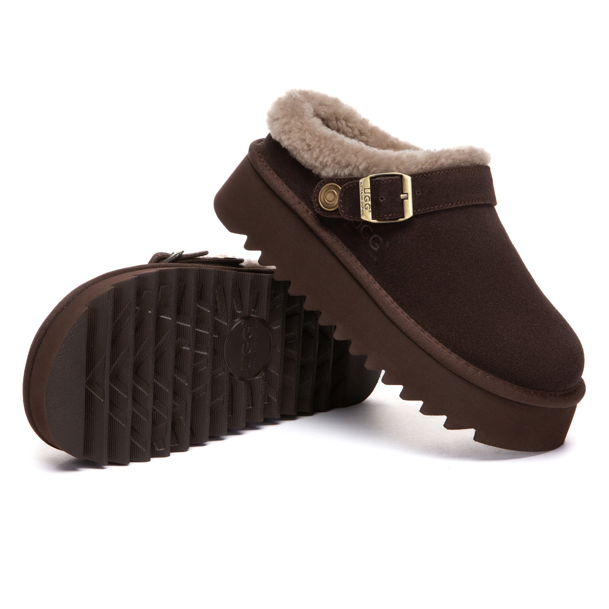 EverUgg Pulse Buckle Strap UGG platform slippers for women, featuring a stylish buckle strap and cozy slip-on design.