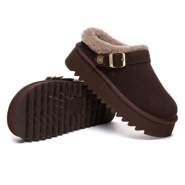 EverUgg Pulse Buckle Strap UGG platform slippers for women, featuring a stylish buckle strap and cozy slip-on design.