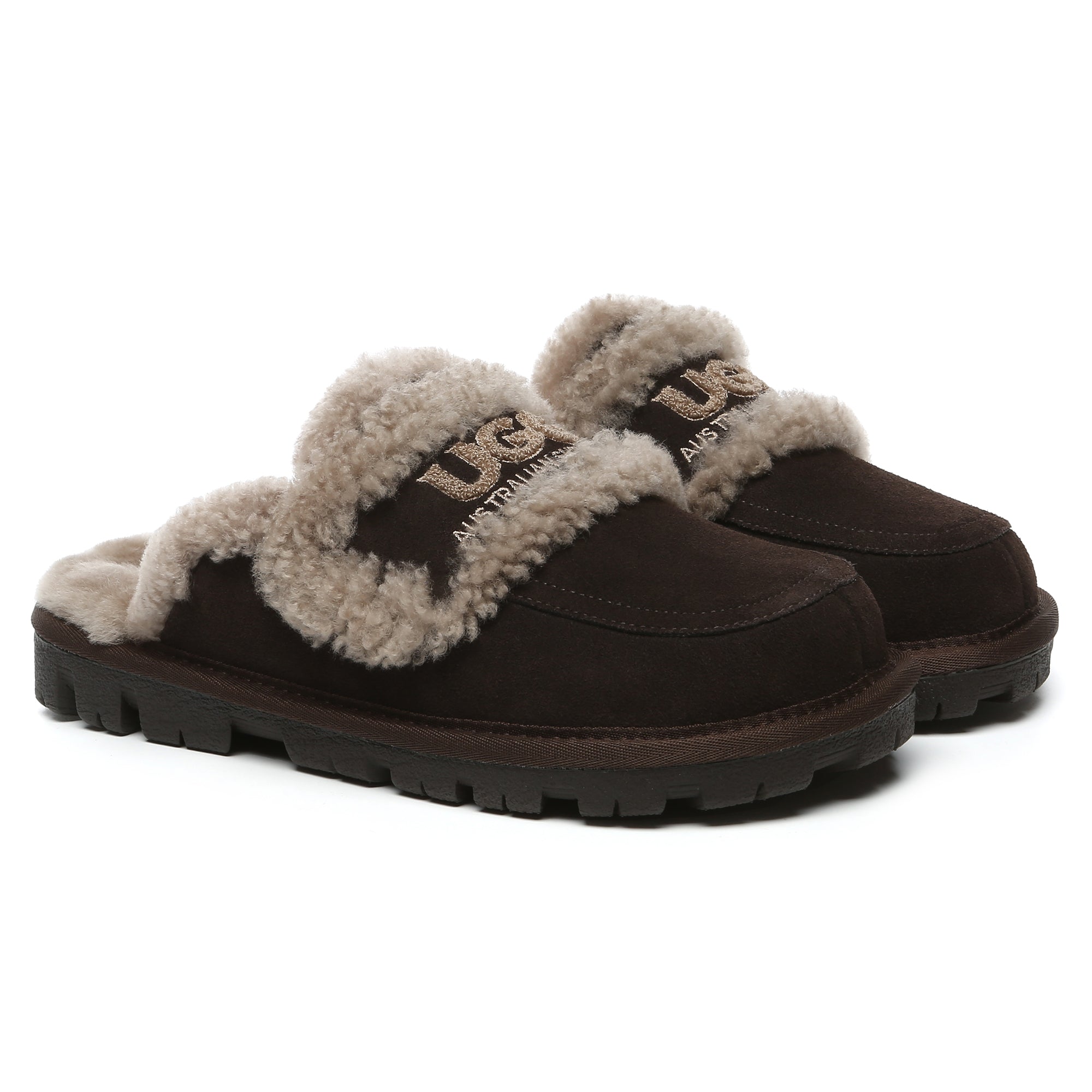 EverUgg Riley shearling wool UGG slippers with comfort sole, women’s slip-on shoes featuring cozy lining and plush exterior.
