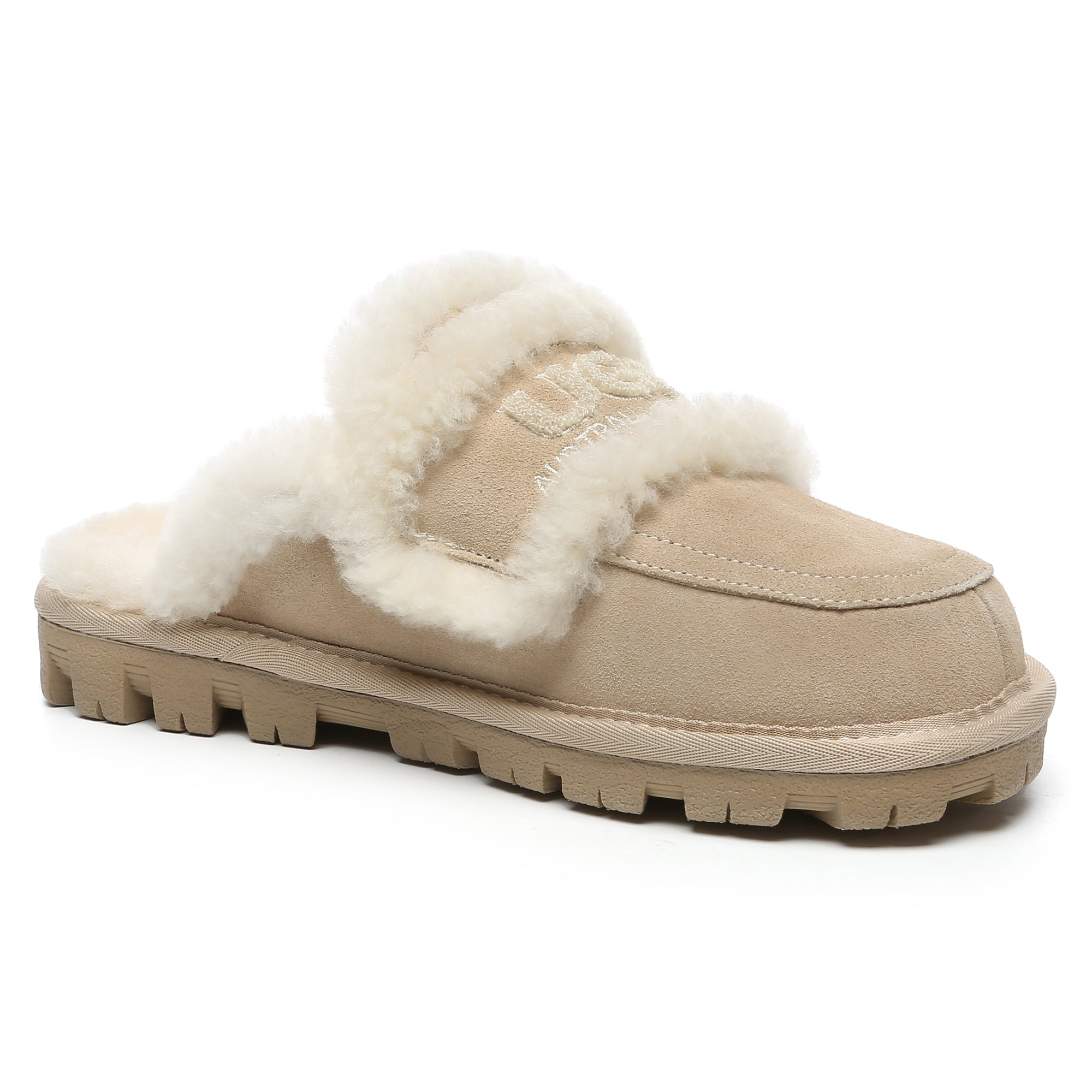 EverUgg Riley shearling wool UGG slippers with comfort sole, featuring plush lining and casual slip-on design for women.