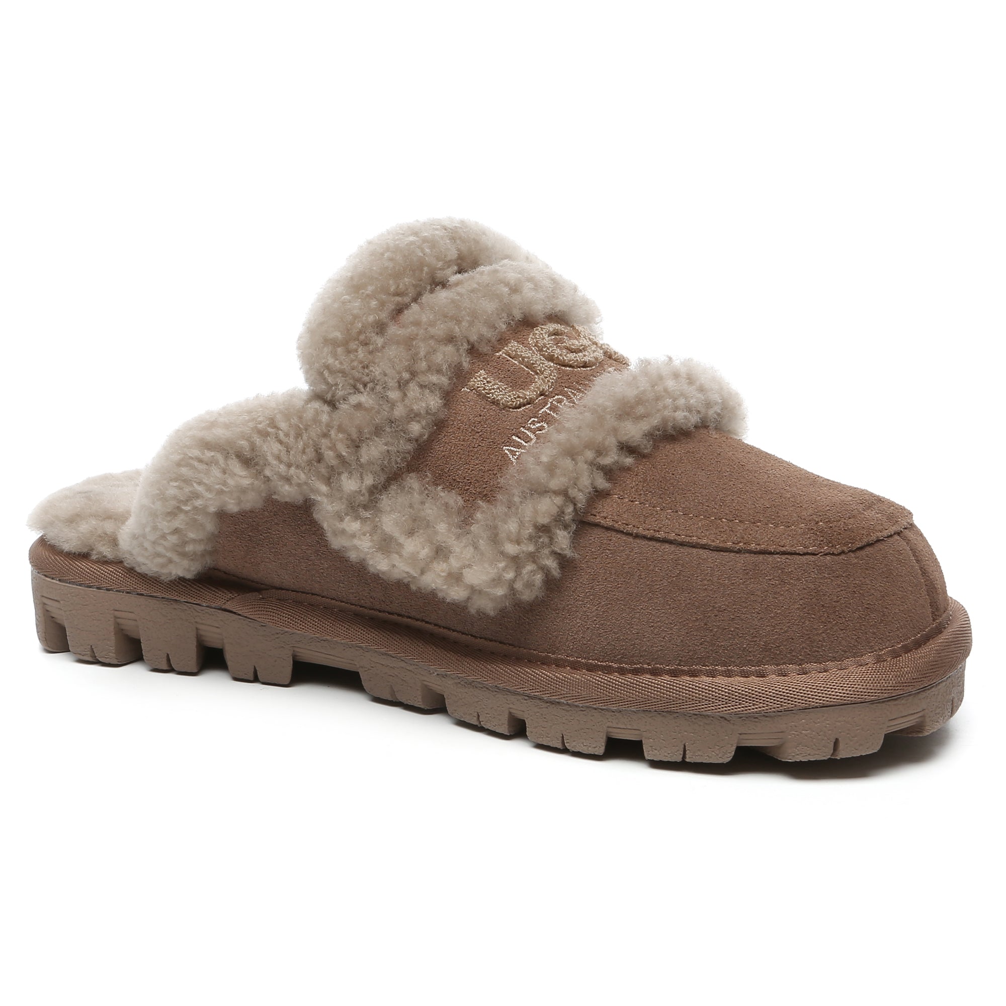 EverUgg Riley shearling wool UGG slippers with comfort sole, featuring soft shearling lining and cozy slip-on design for women.