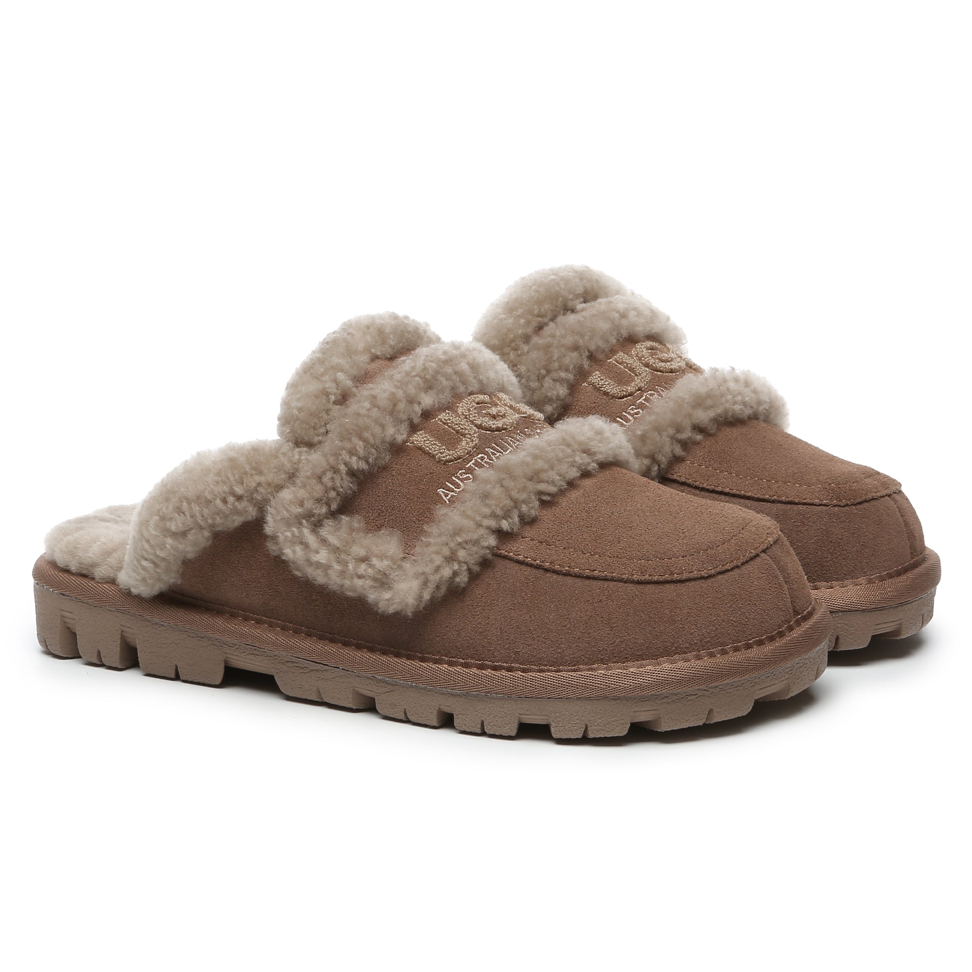 EverUgg Riley shearling wool UGG slippers with comfort sole, women's slip-on shoes featuring cozy shearling lining and plush exterior.