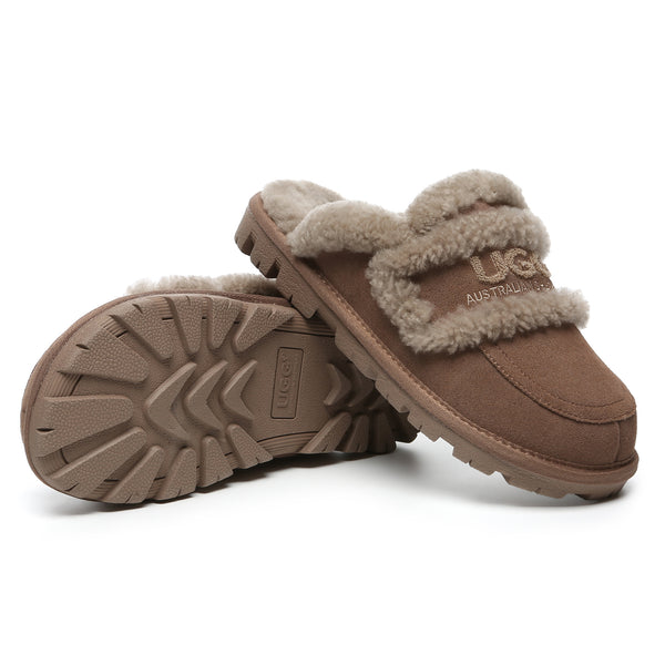 EverUgg Riley shearling wool UGG slippers for women featuring a plush comfort sole and cozy slip-on design.