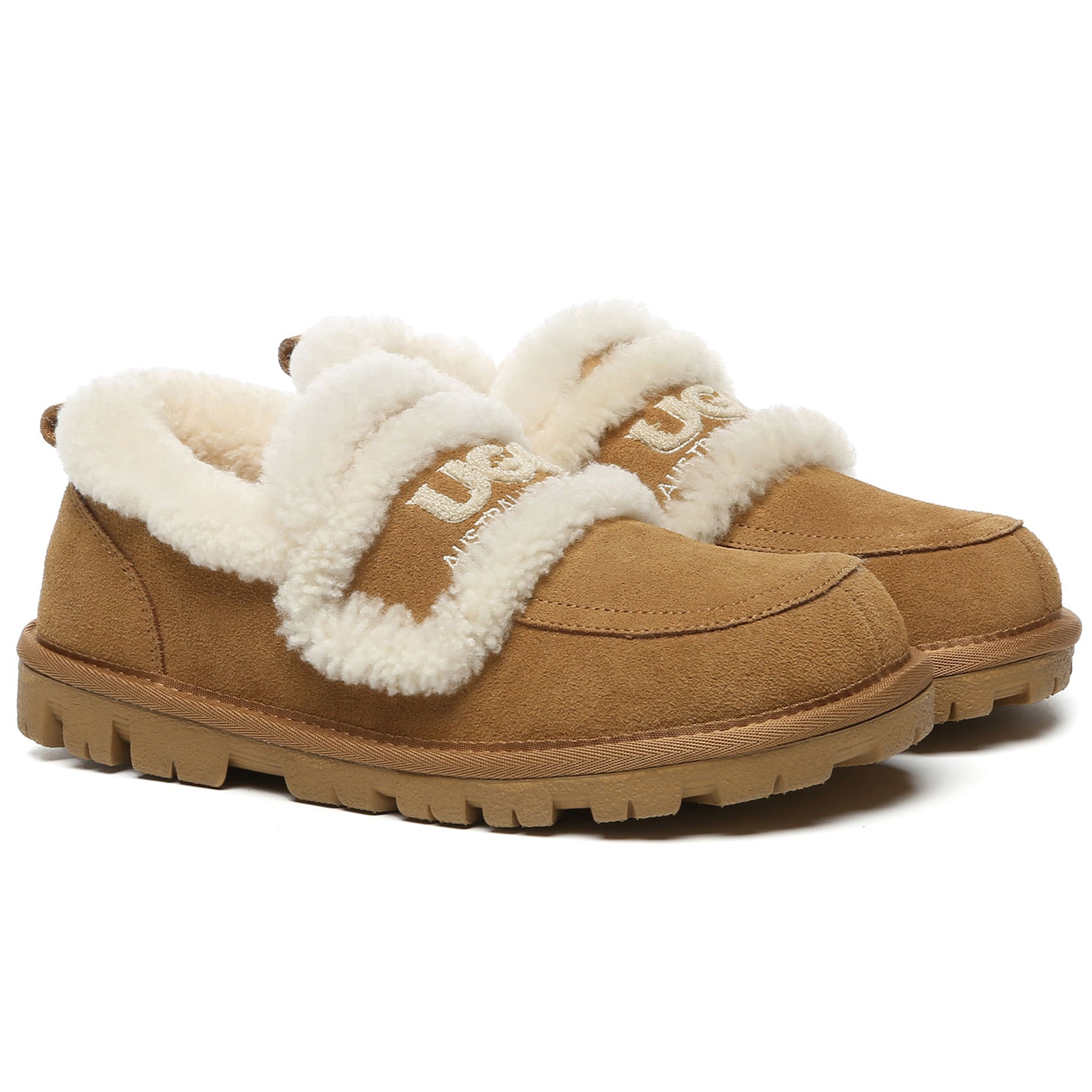 EverUgg Riley UGG ankle loafer in chestnut leather, stylish women's slip-on shoe with cozy UGG lining.