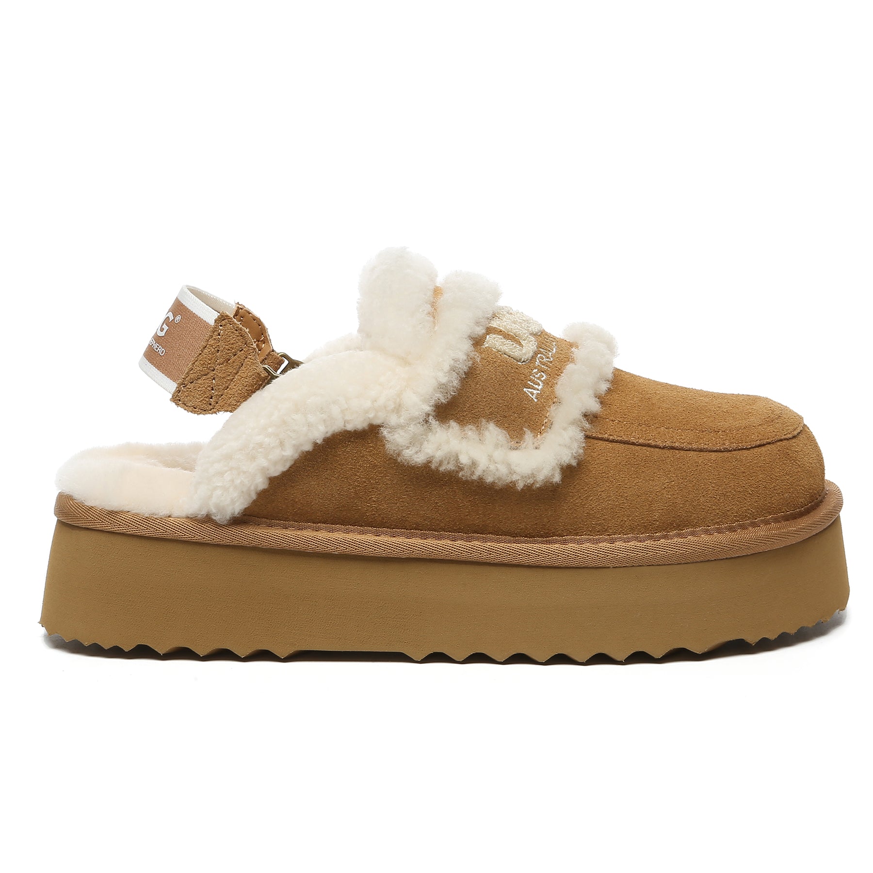 EverUgg Riley UGG platform slingback slippers with soft lining and stylish design, perfect for comfortable indoor and outdoor wear.