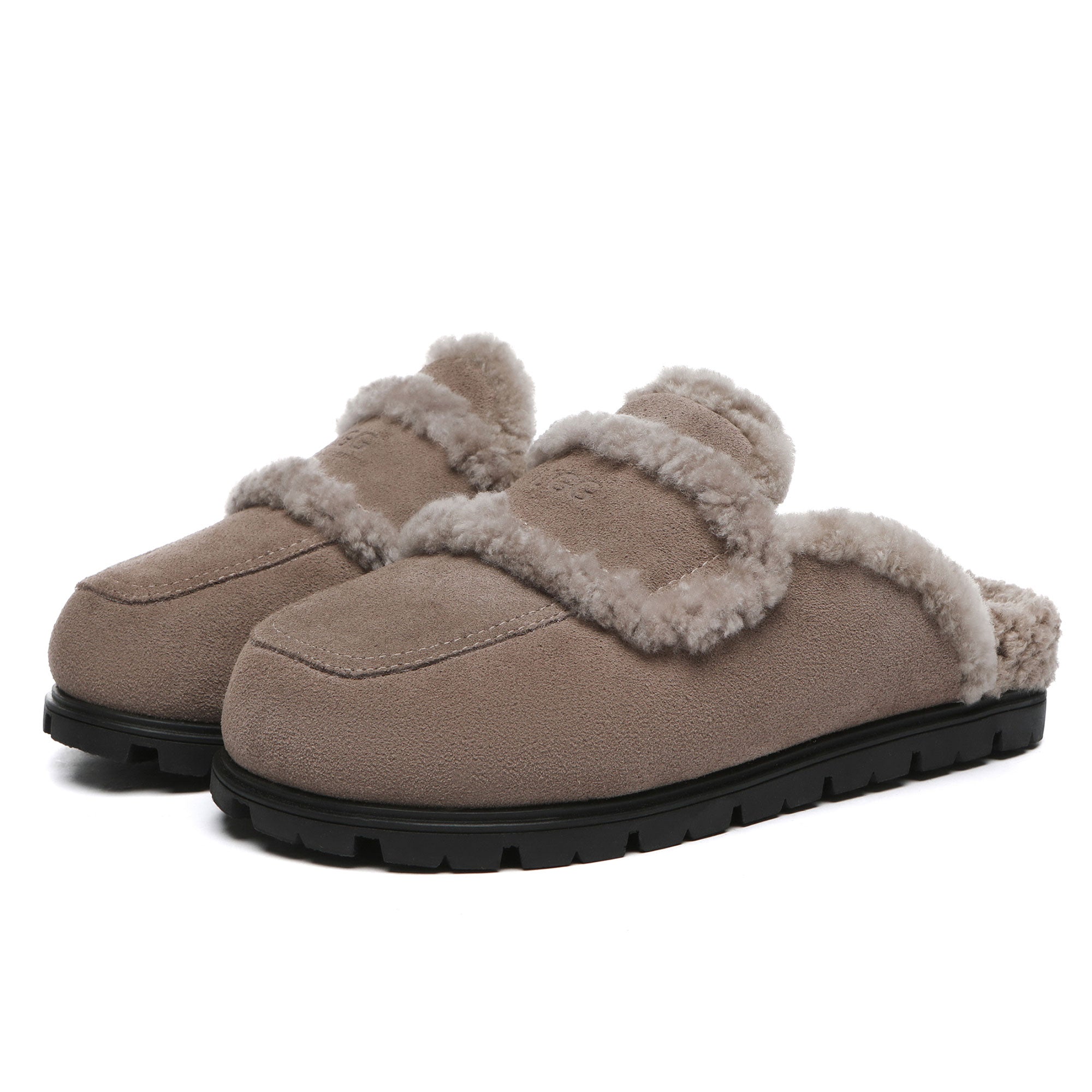 EverUgg Rome Shearling Premium UGG sandals in brown with plush shearling lining, stylish slip-on footwear for comfort and warmth.