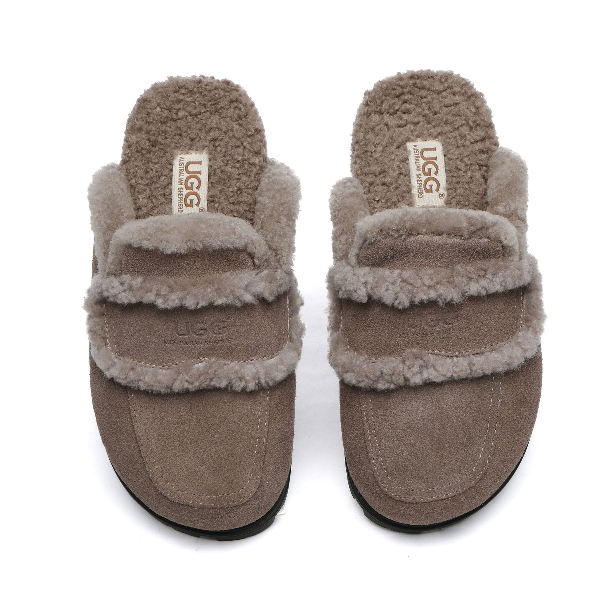 EverUgg Rome Shearling Premium UGG slippers in brown, stylish sandals with cozy shearling lining and durable sole.
