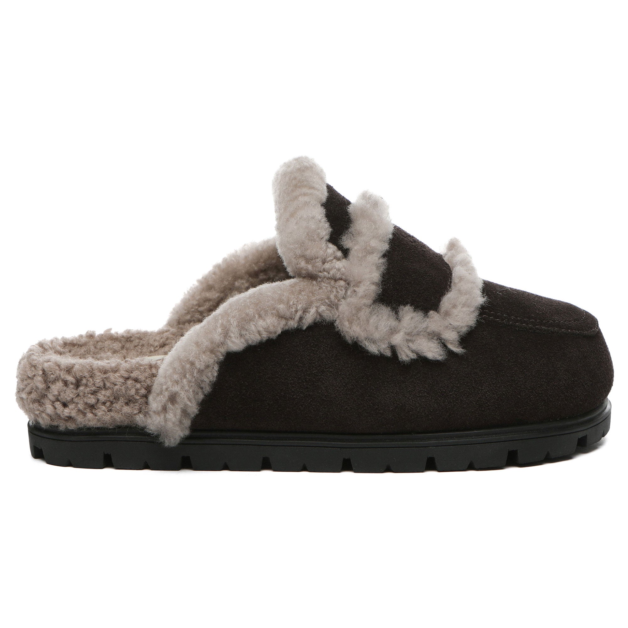 EverUgg Rome Shearling Premium UGG slippers in chocolate, showcasing cozy shearling lining and stylish sandal design.