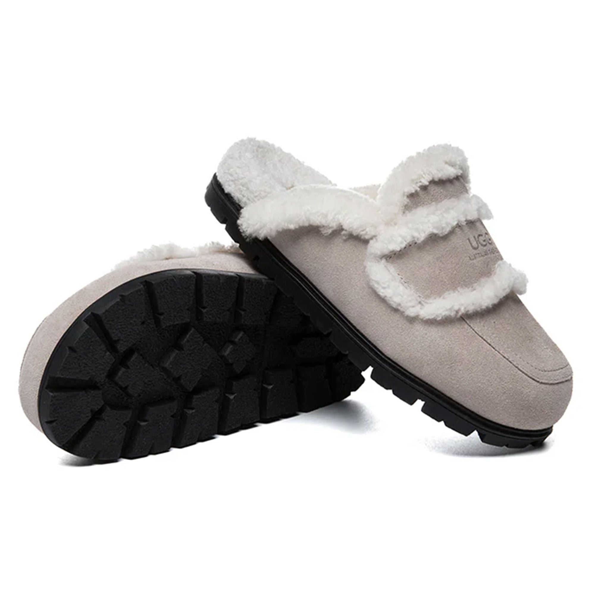 EverUgg Rome Shearling Premium UGG slippers in sandal style with cozy shearling lining, showcased on a neutral background.