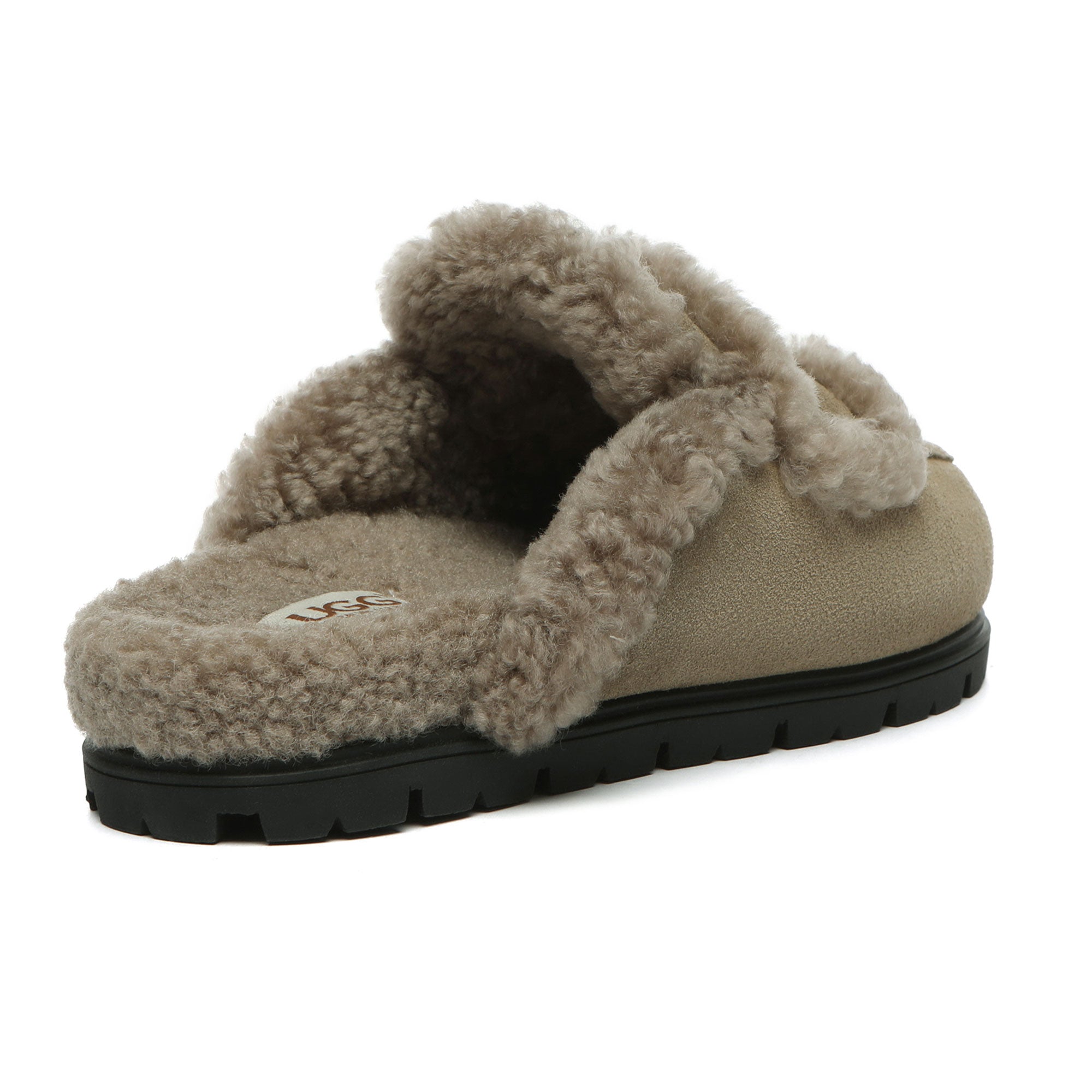 EverUgg Rome Shearling Premium UGG slippers in caramel color, showcasing cozy slip-on sandals with shearling lining.