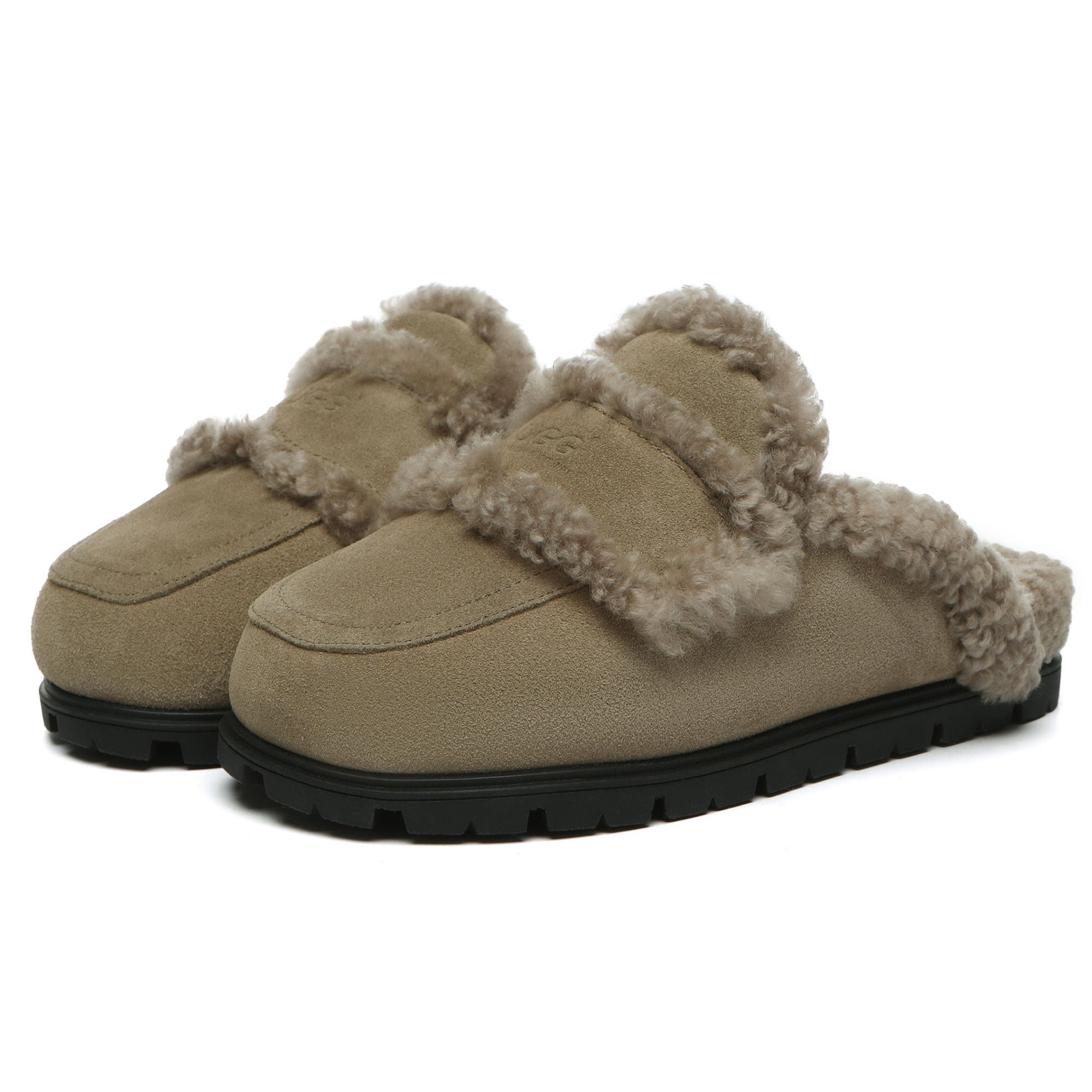 EverUgg Rome shearling UGG slippers in sandal style, featuring plush shearling lining and casual design, shown in caribou color.