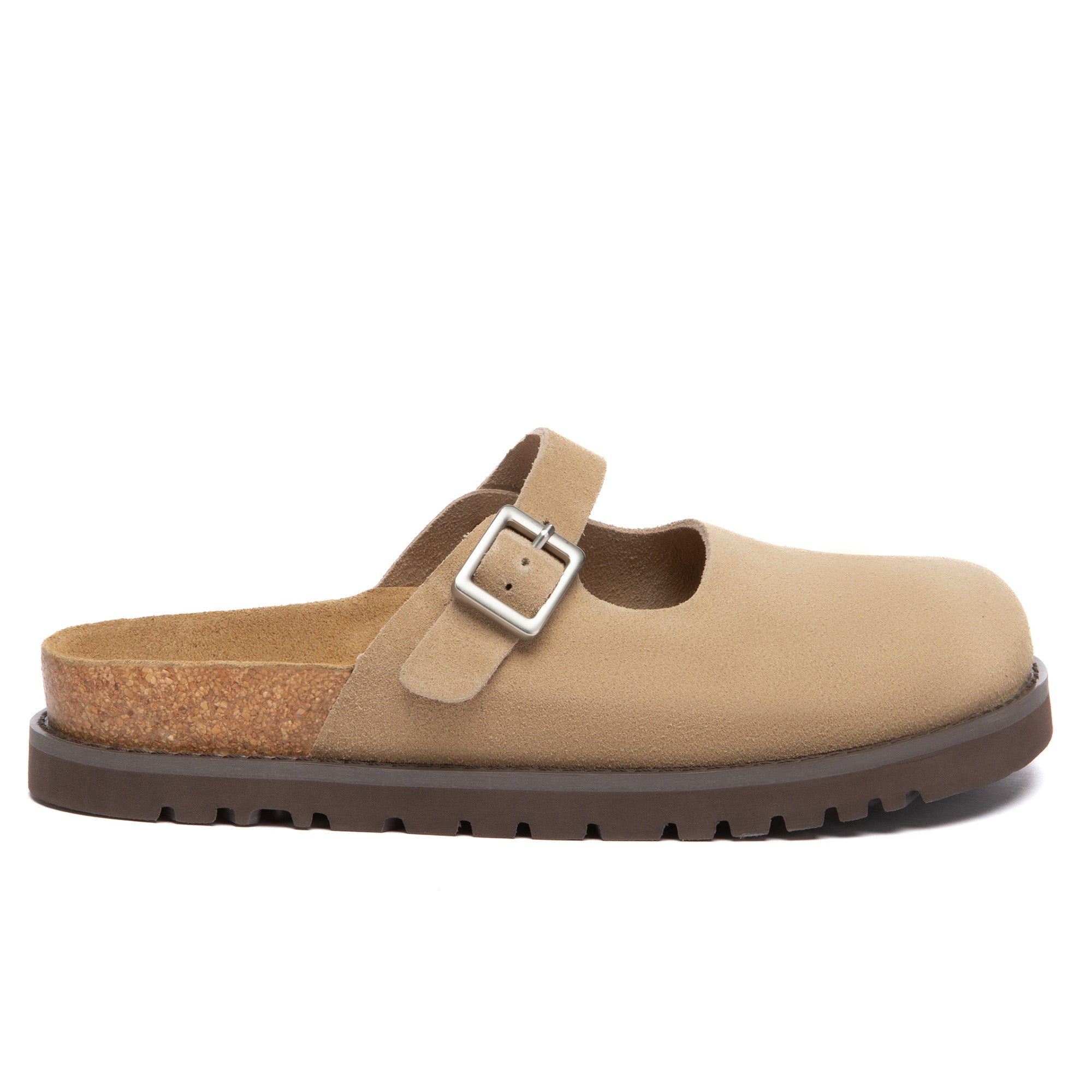 EverUgg Birkie Buckle Strap Slides slippers with wide straps and buckle details, shown in a neutral color on a white background.