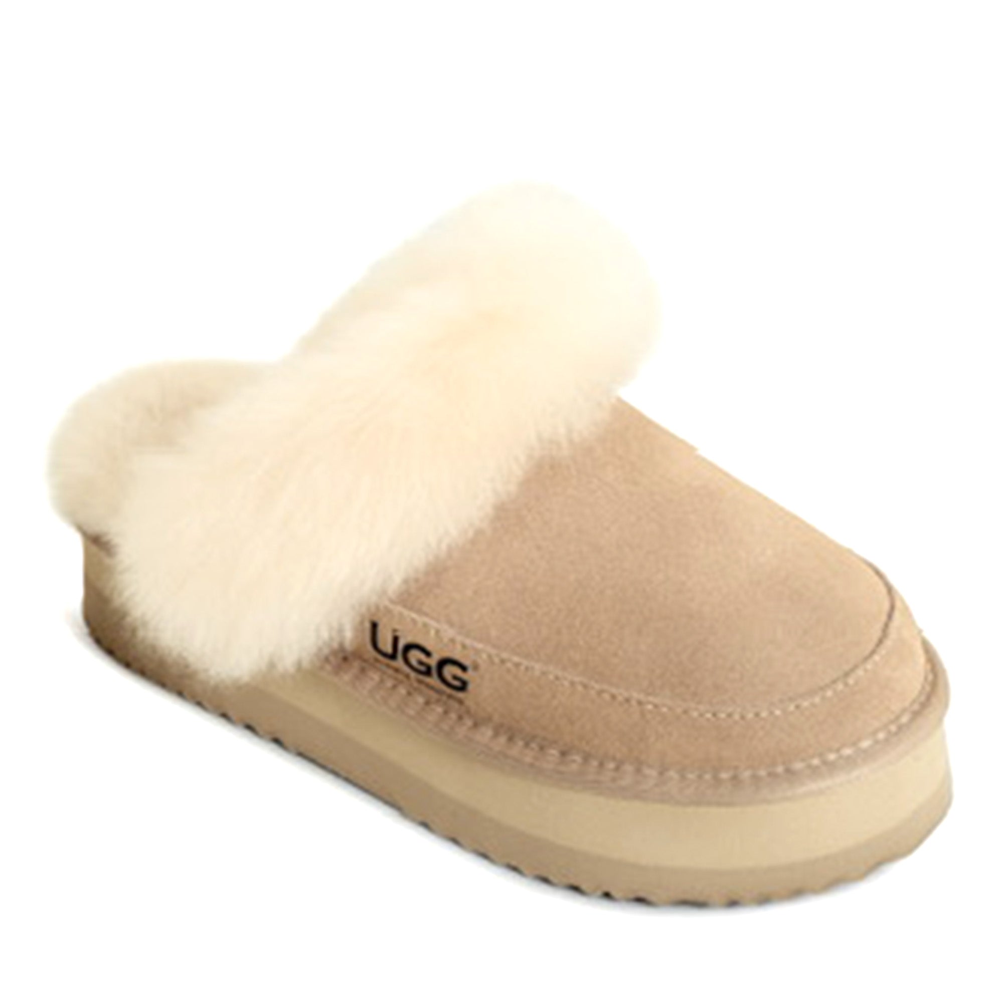 Auzland UGG slippers with classic platform scuff design, soft interior and cozy slip-on style for comfortable indoor wear.