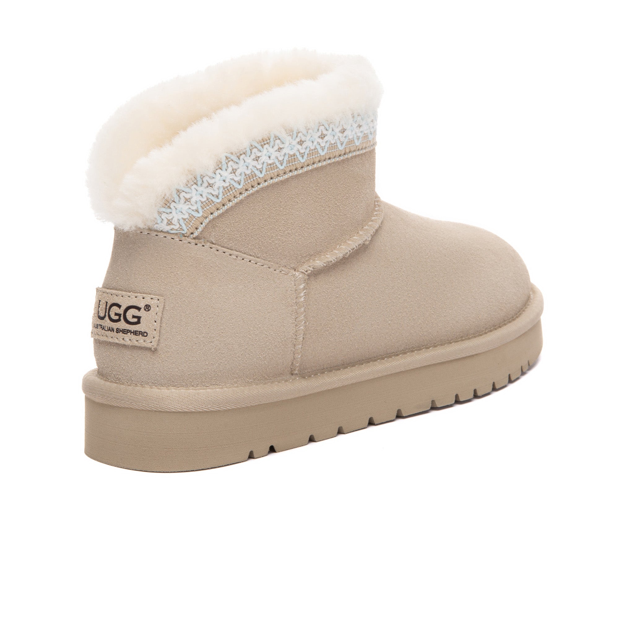 EverUgg Bohemian Ultra Mini UGG Boots in tan with fuzzy shearling lining, showcasing cozy, stylish winter footwear.