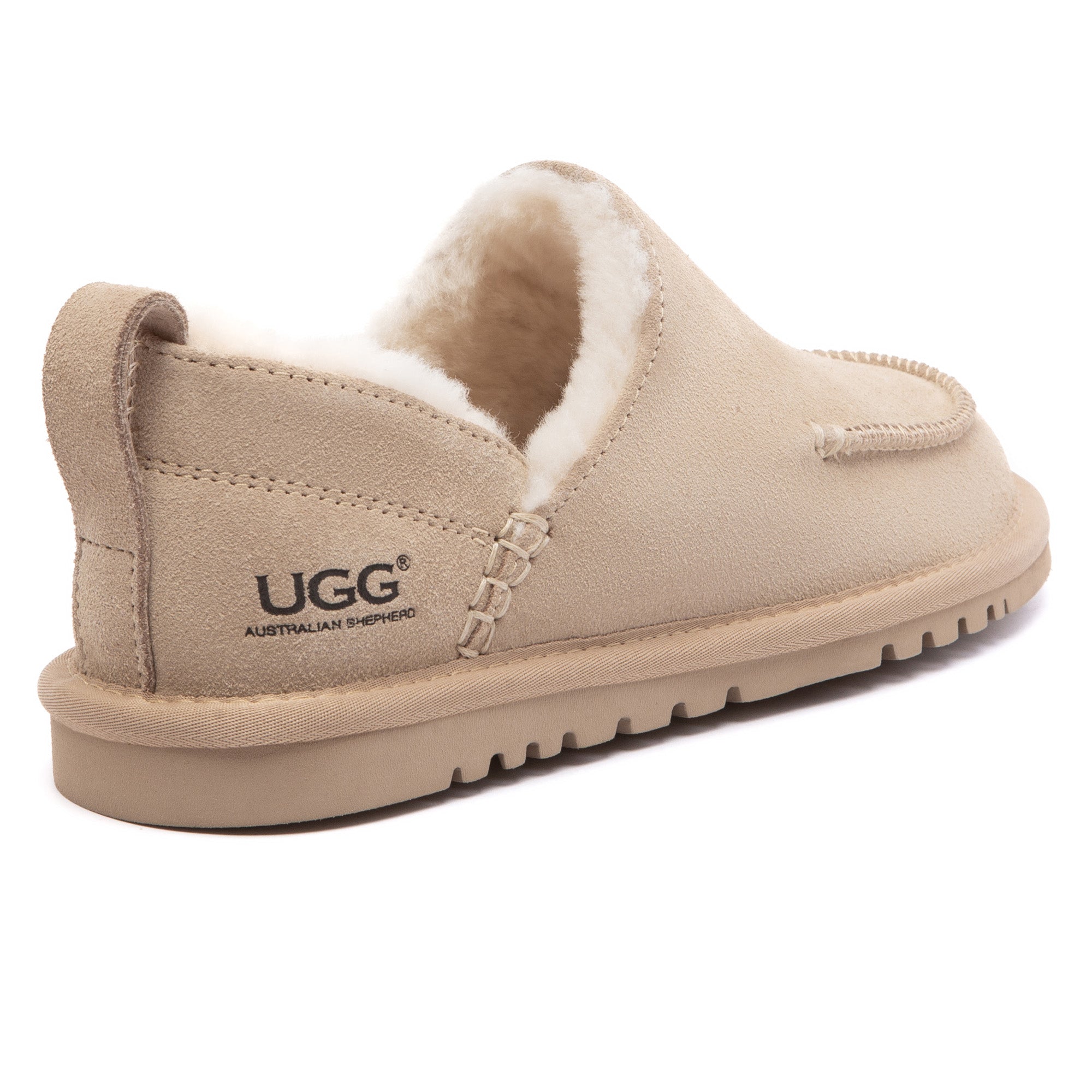 EverUgg Meave Moccasin UGG slippers with soft suede exterior and cozy lining, perfect for comfortable indoor wear.