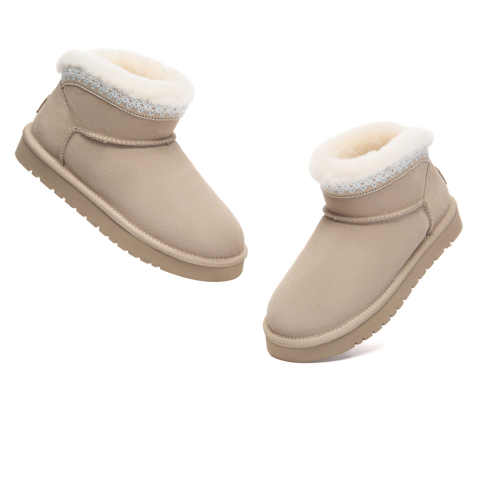 EverUgg Bohemian Ultra Mini UGG Boots in soft suede with cozy fur lining and mini height, perfect for casual winter wear.