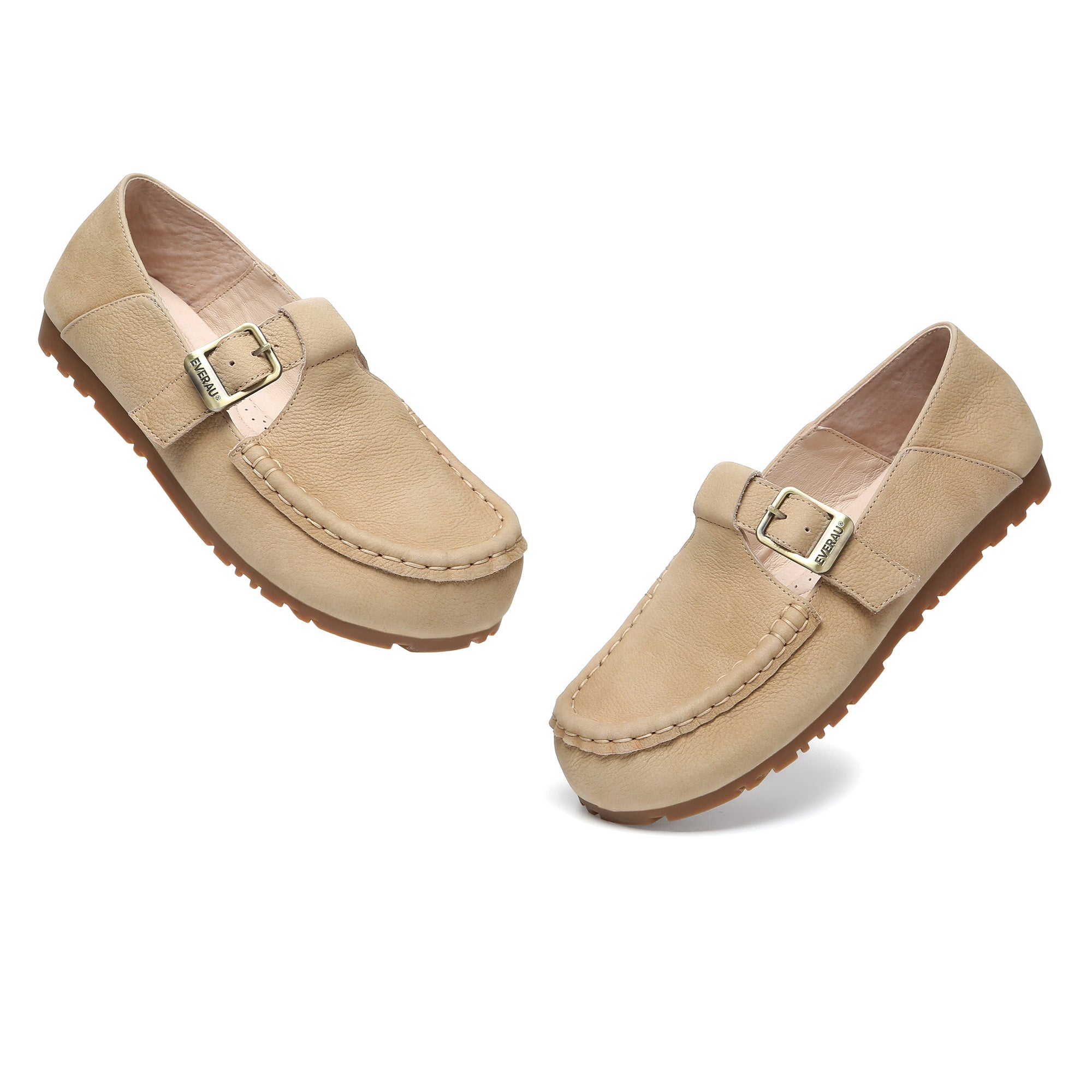 EverUgg Buckle Leather Mary Jane flats, stylish slippers with a buckle detail, perfect for casual or dressy wear.