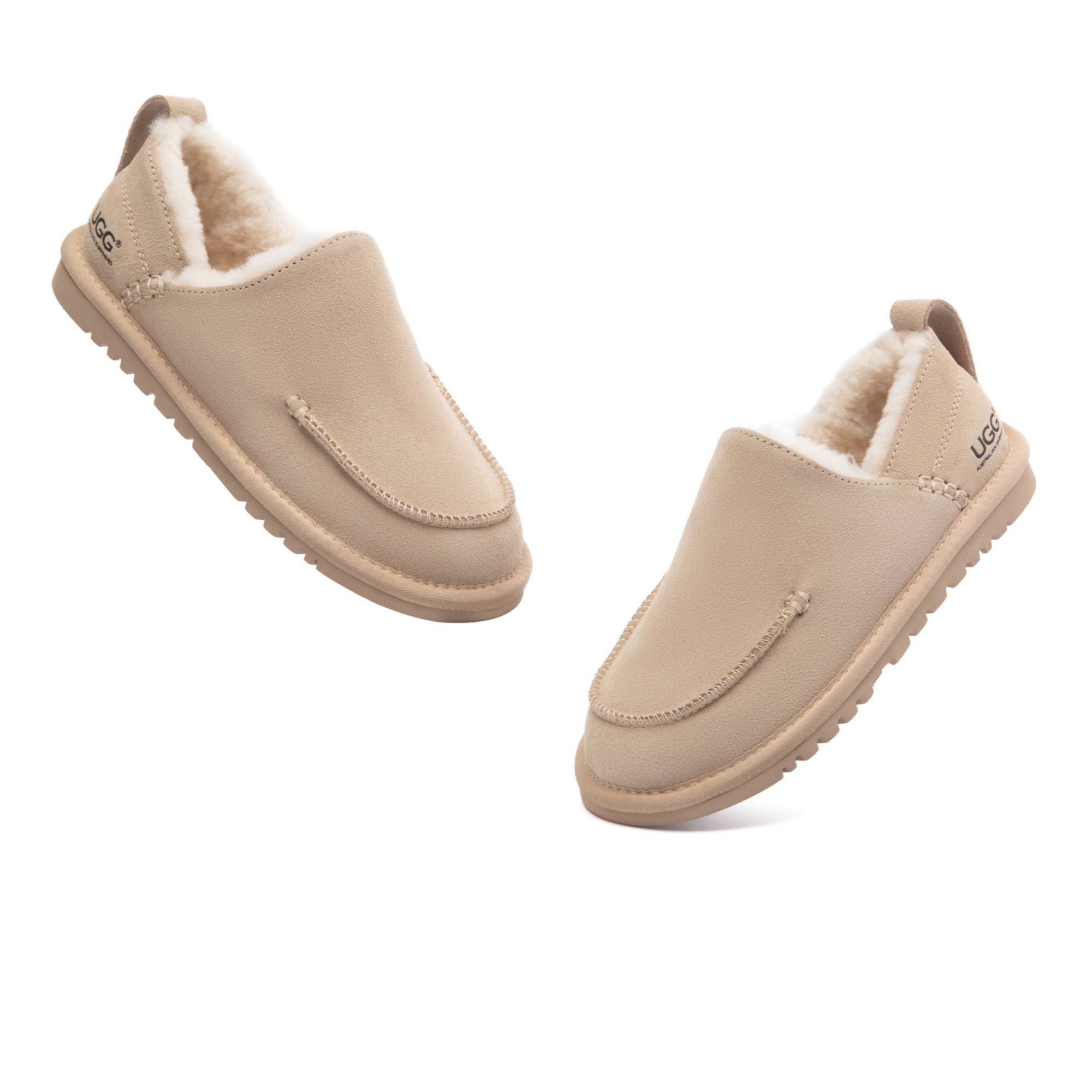 EverUgg Meave moccasin UGG slippers featuring soft suede material and cozy shearling lining for comfortable indoor wear.