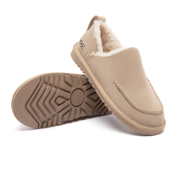 EverUgg Meave Moccasin UGG slippers with soft suede upper and plush lining, designed for cozy indoor wear.