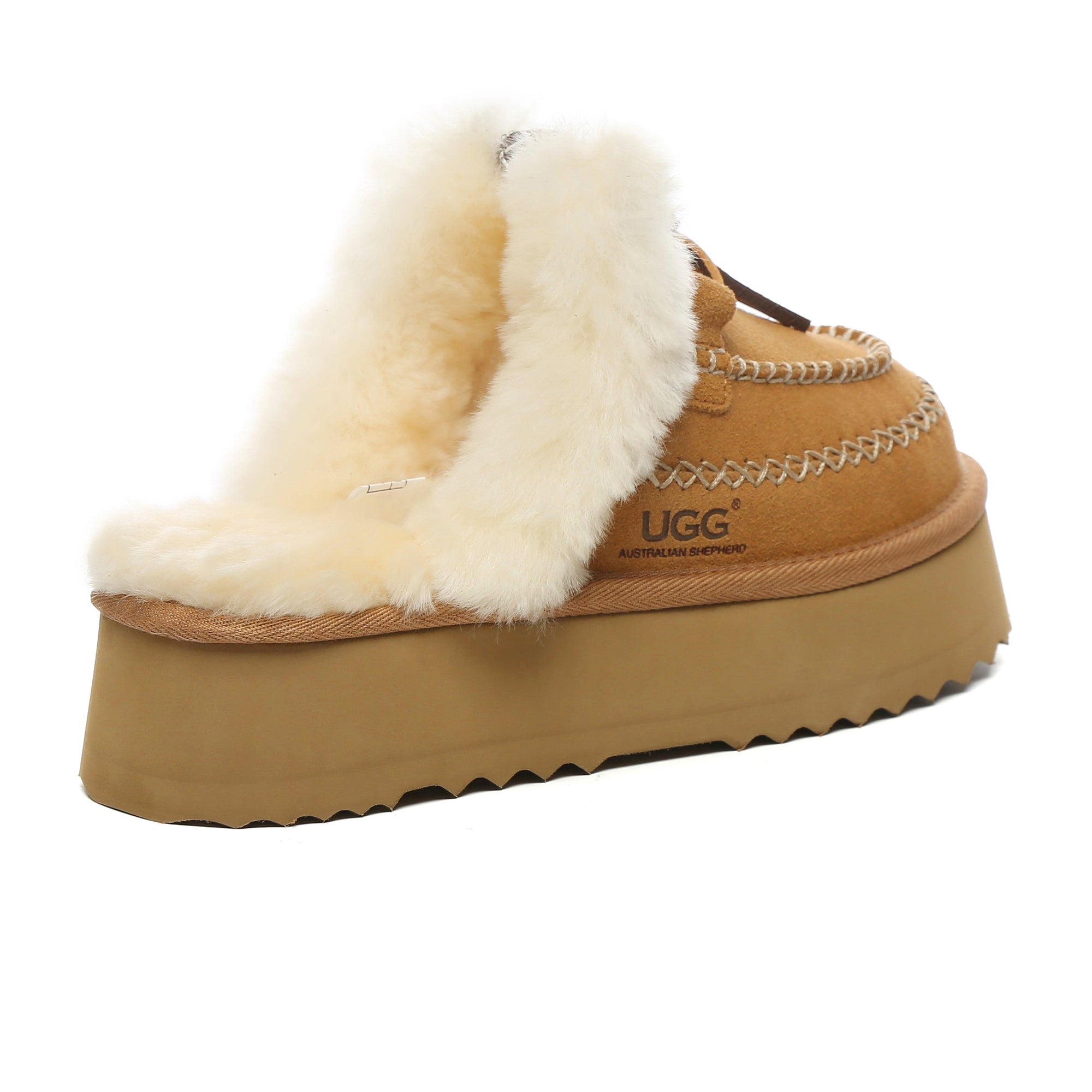 EverUgg Santana Stitch Platform Scuffs slippers for women, featuring soft fabric, textured soles, and stylish stitching details.