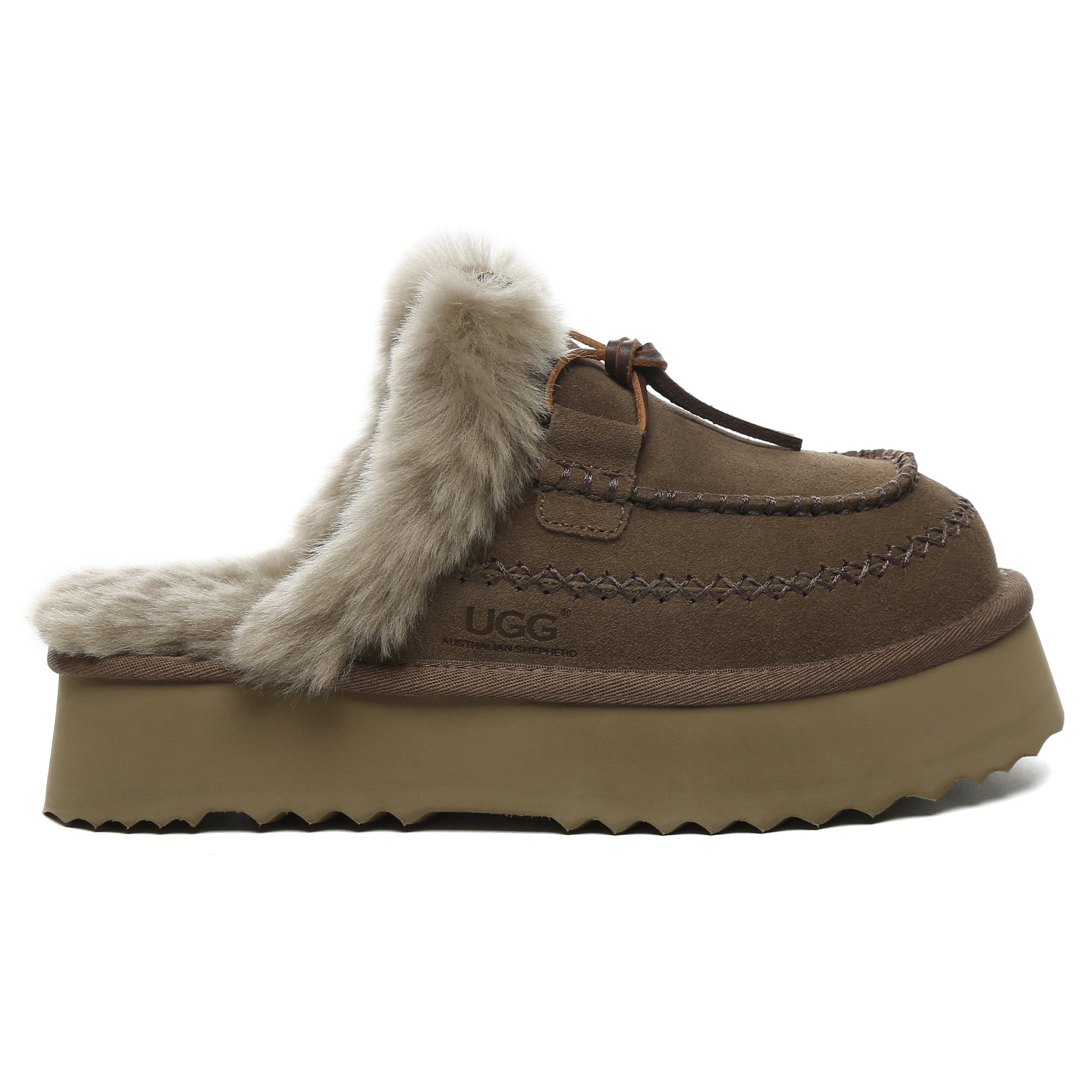 EverUgg Santana Stitch Platform Scuffs slippers for women with cozy design and textured stitching on soft slip-on shoes.