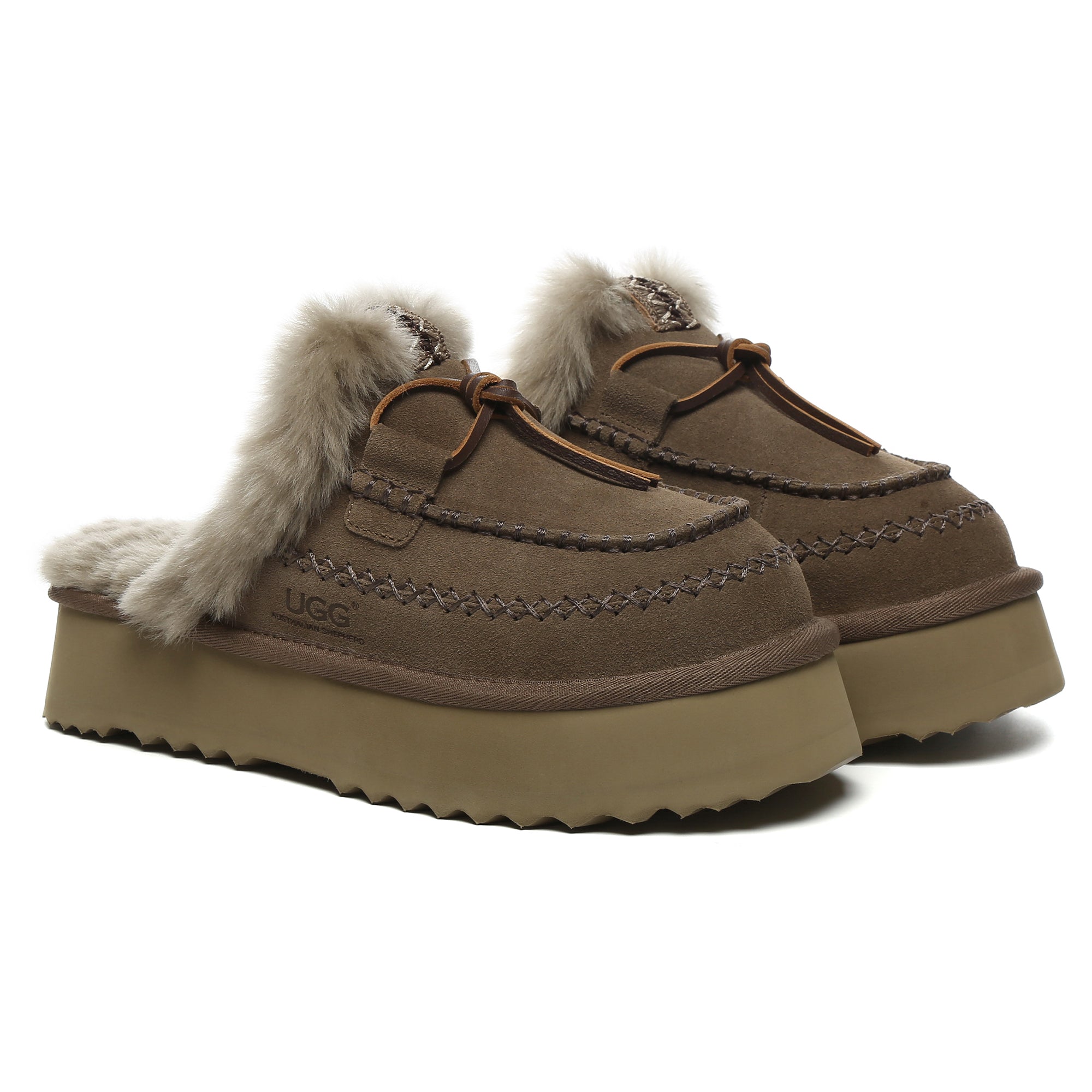 EverUgg Santana Stitch Platform Scuffs slippers for women featuring a textured stitch design and platform sole.