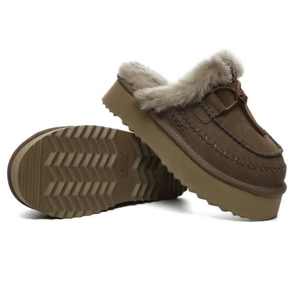 EverUgg Santana Stitch Platform Scuffs slippers for women, featuring cozy UGG slip-on shoes with stitched platform design.