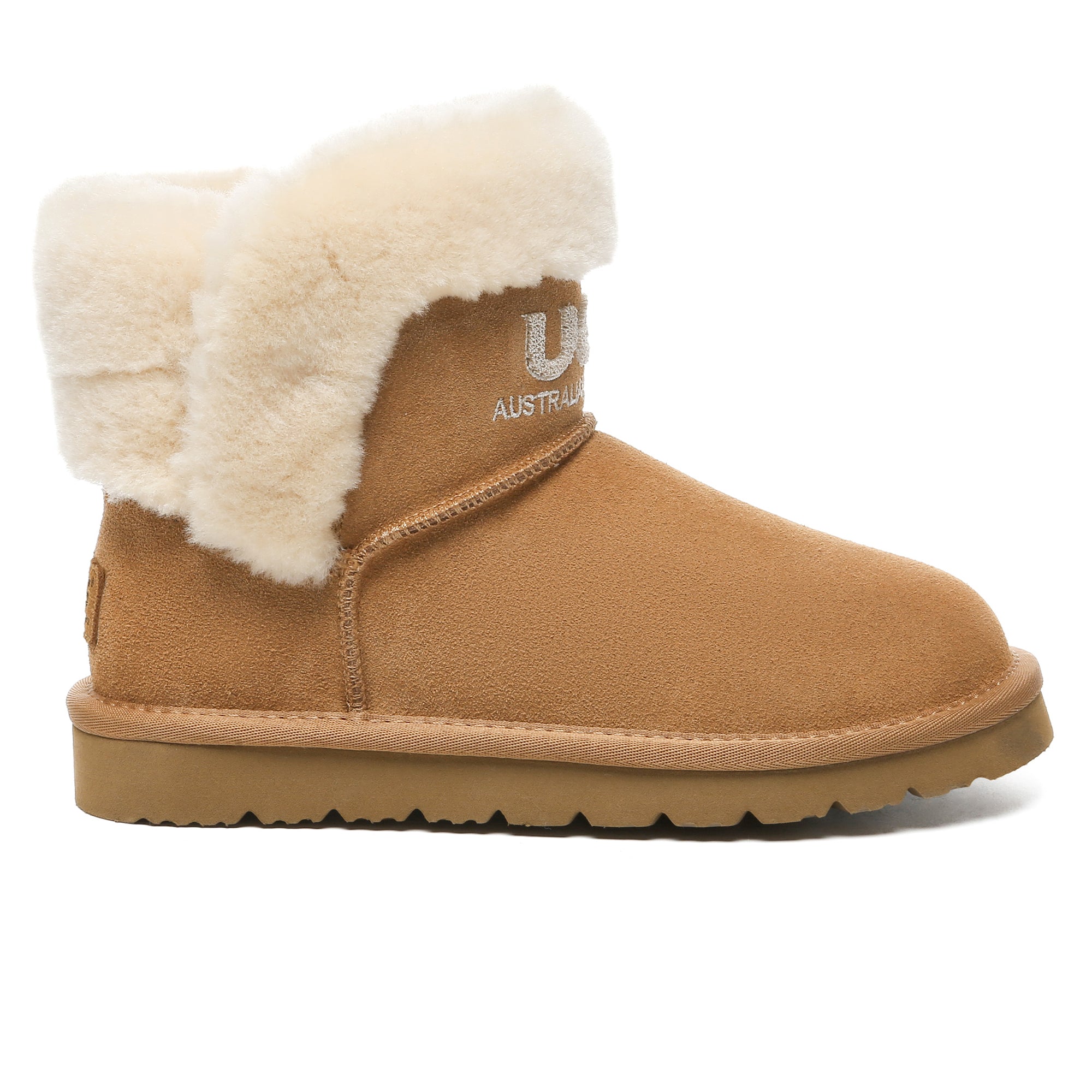 EverUgg shearling ankle mini UGG boots for women, showcasing cozy sheepskin lining and stylish ankle height.