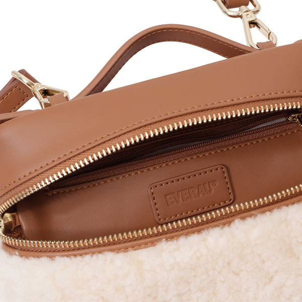 EverUgg shearling fluffy handbag with soft, plush exterior and stylish design, perfect for casual and chic outfits.