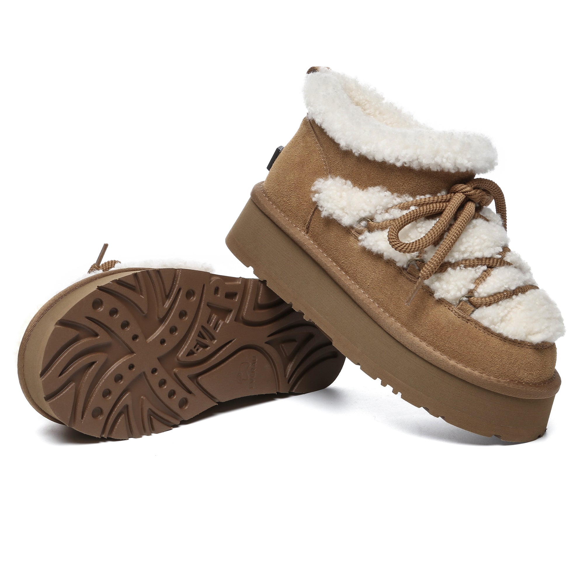 EverUgg shearling lace-up mini platform boots for women, featuring a cozy shearling interior and stylish design.
