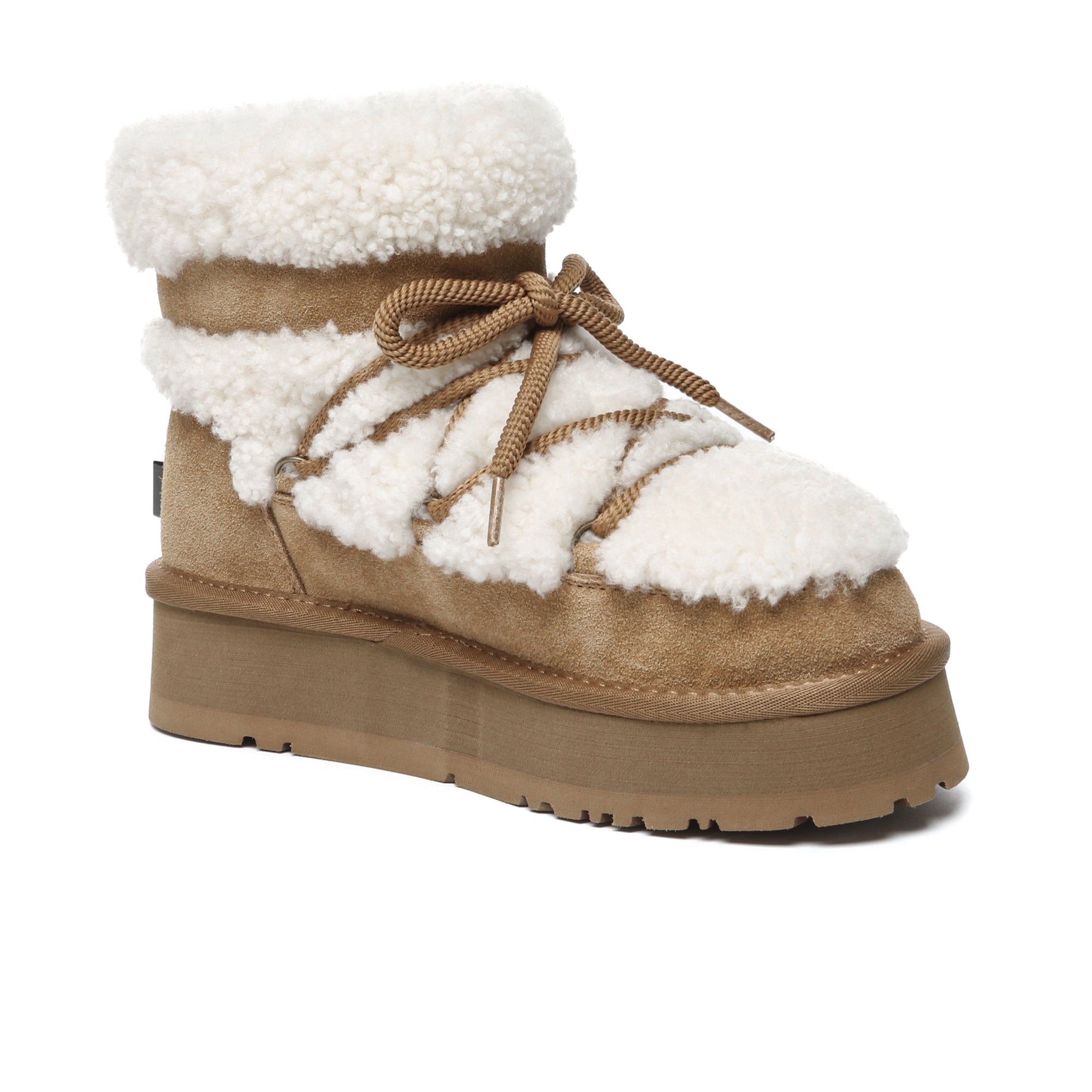 EverUgg shearling lace-up platform boots for women featuring a cozy shearling lining and stylish fashion boot design.